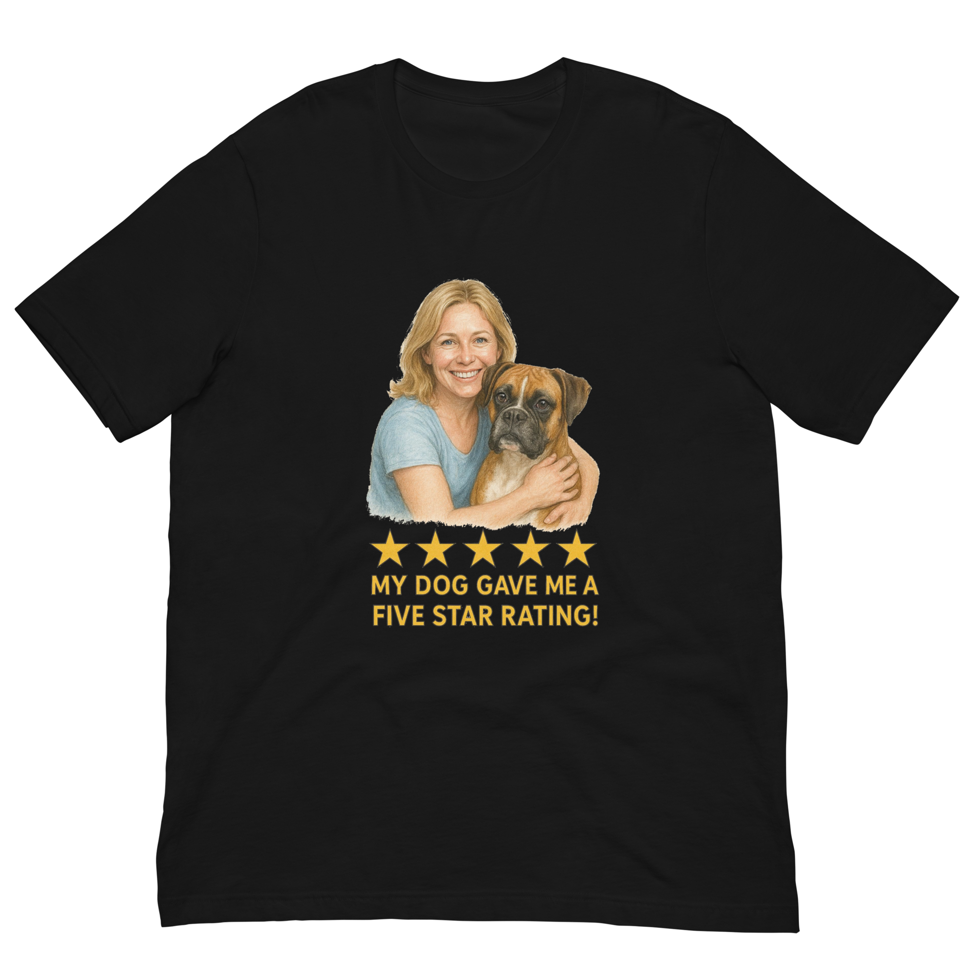 Blonde Woman with Boxer graphic tee - black
