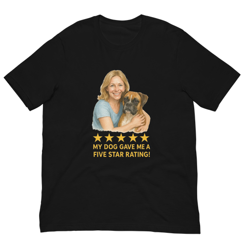 Blonde Woman with Boxer graphic tee - black