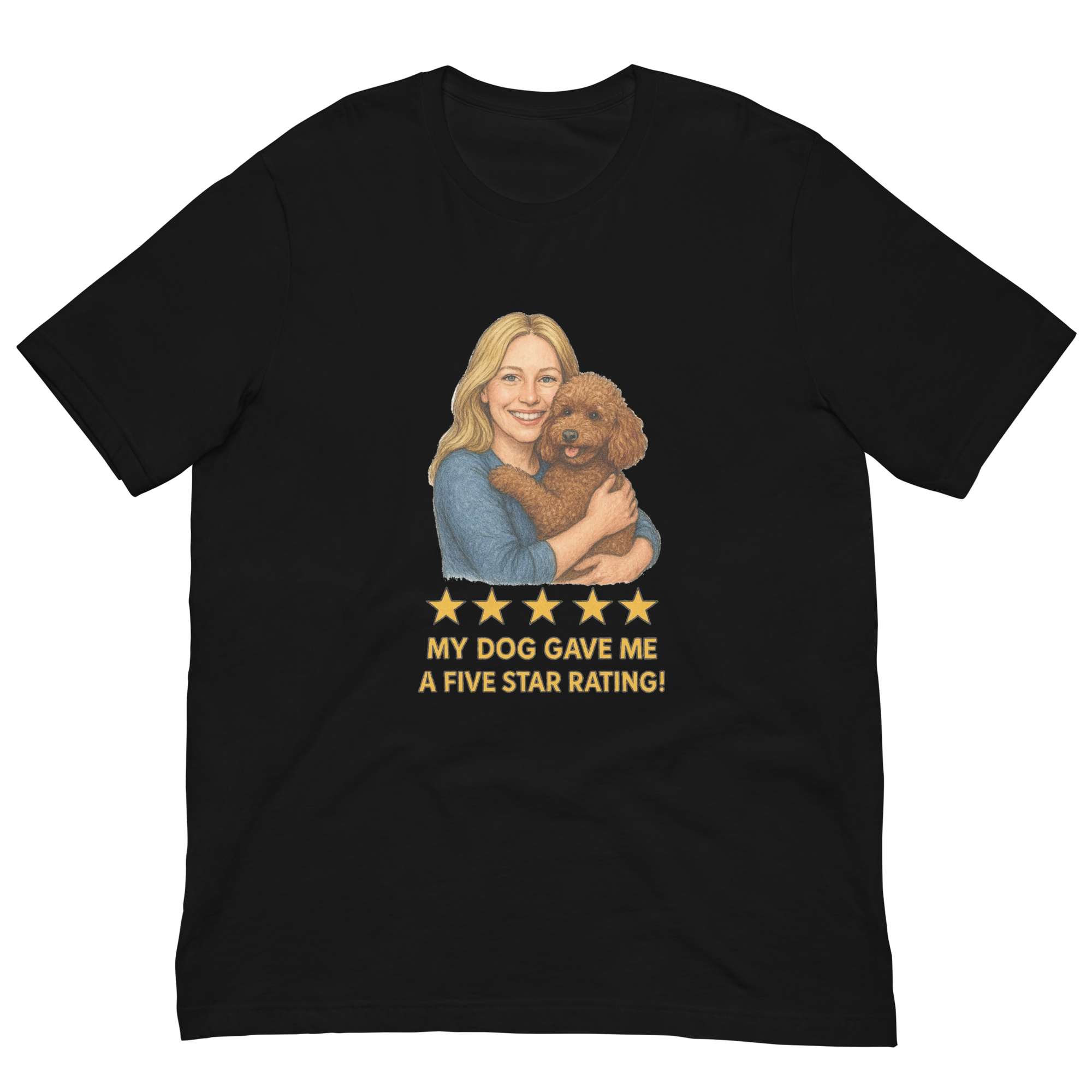 Blonde Woman with Brown Poodle graphic tee - black