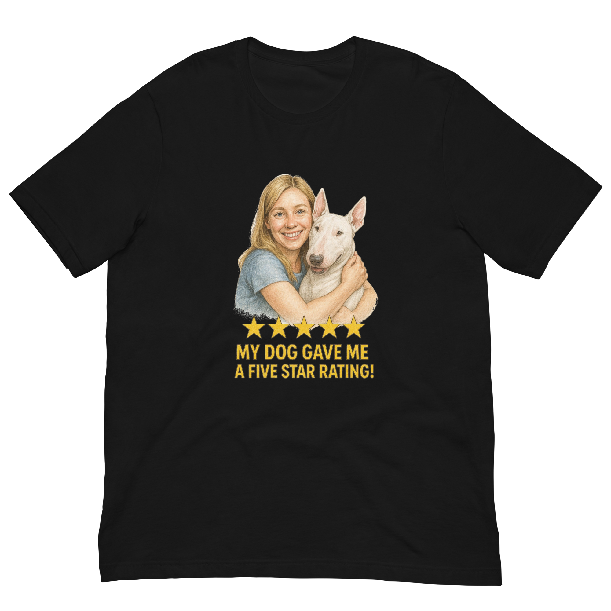 Blonde Woman with Bull Terrier graphic tee - black