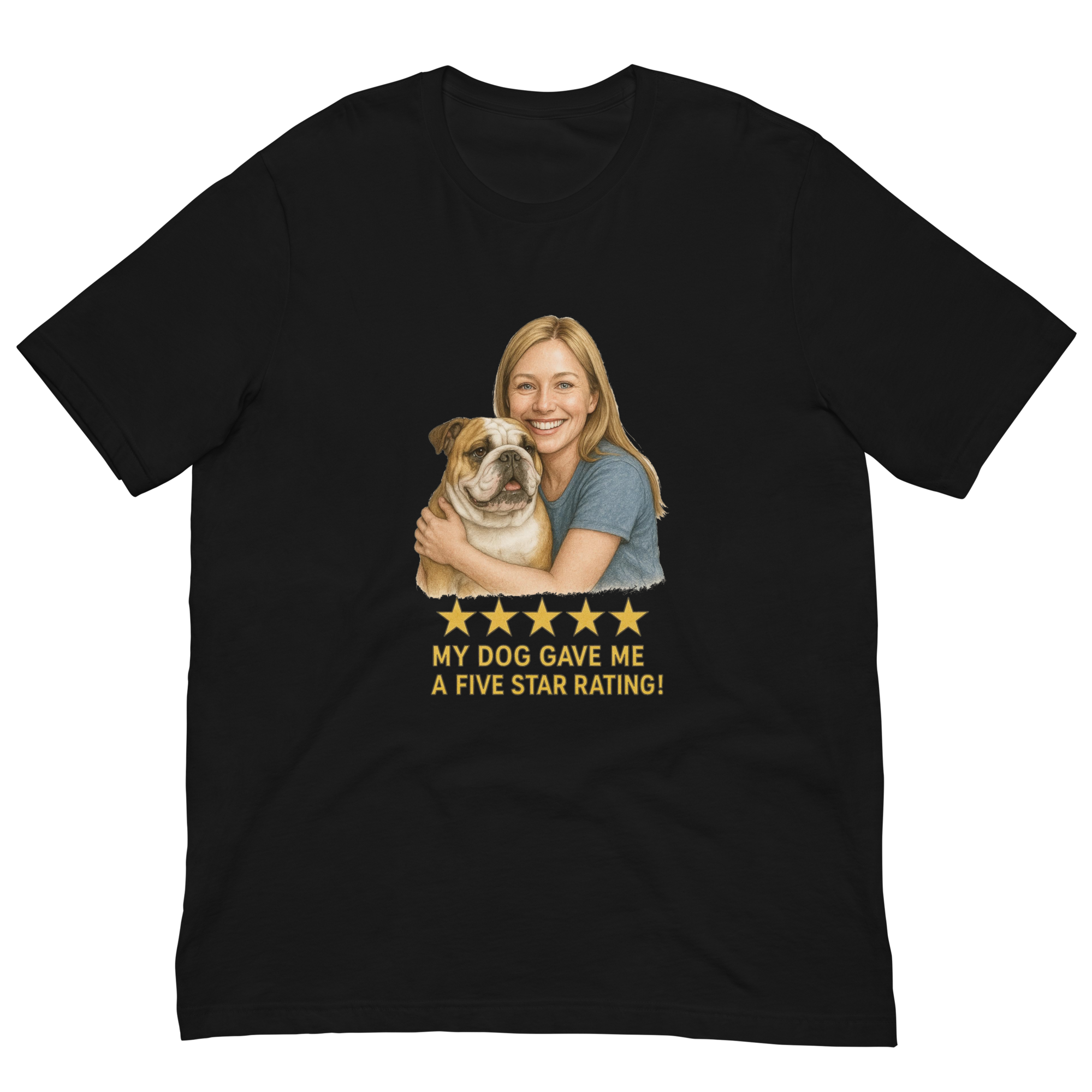Blonde Woman with Bulldog graphic tee - black