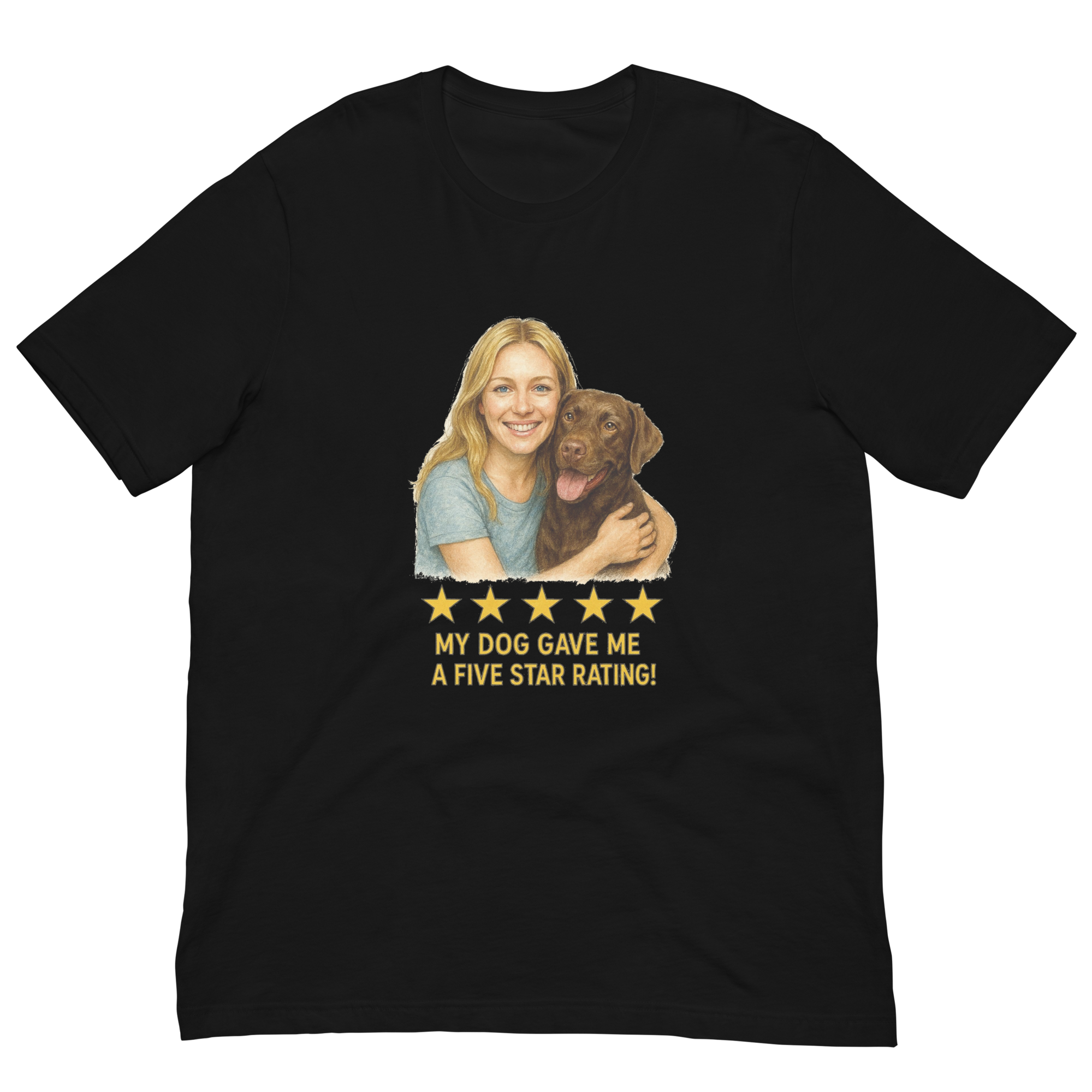 Blonde Woman with Chocolate Labrador graphic tee - black