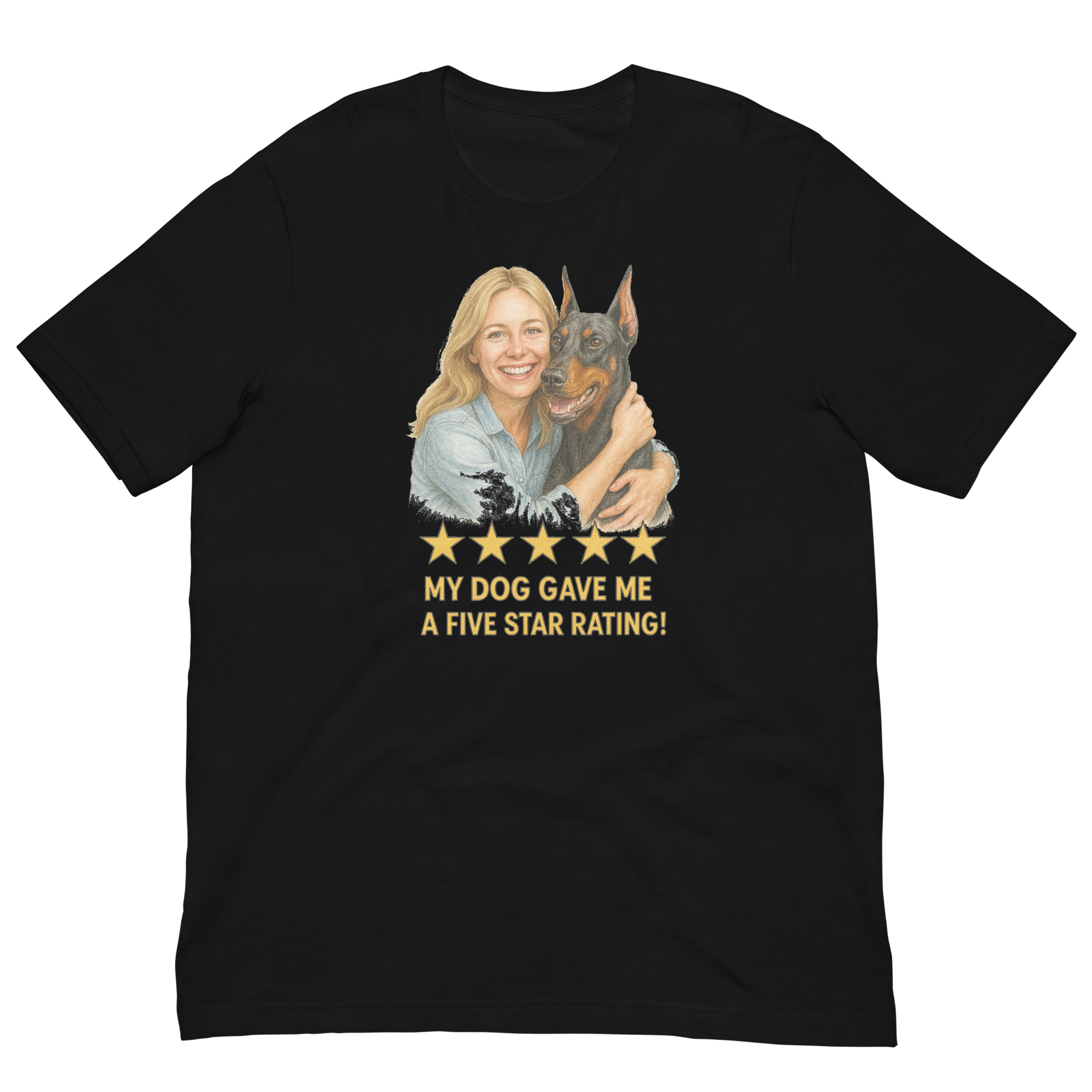 Blonde Woman with Doberman Pinscher graphic tee - black
