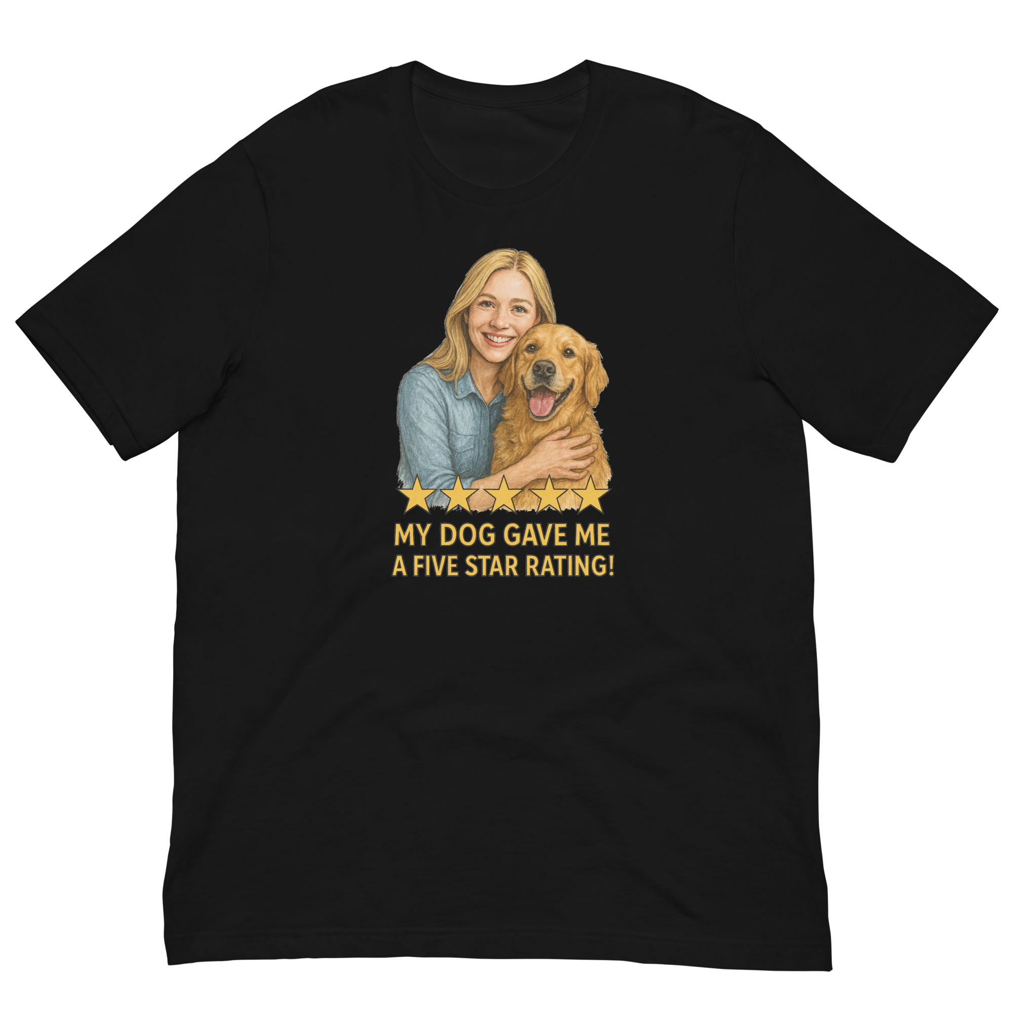 Blonde Woman with Golden Retriever graphic tee - black