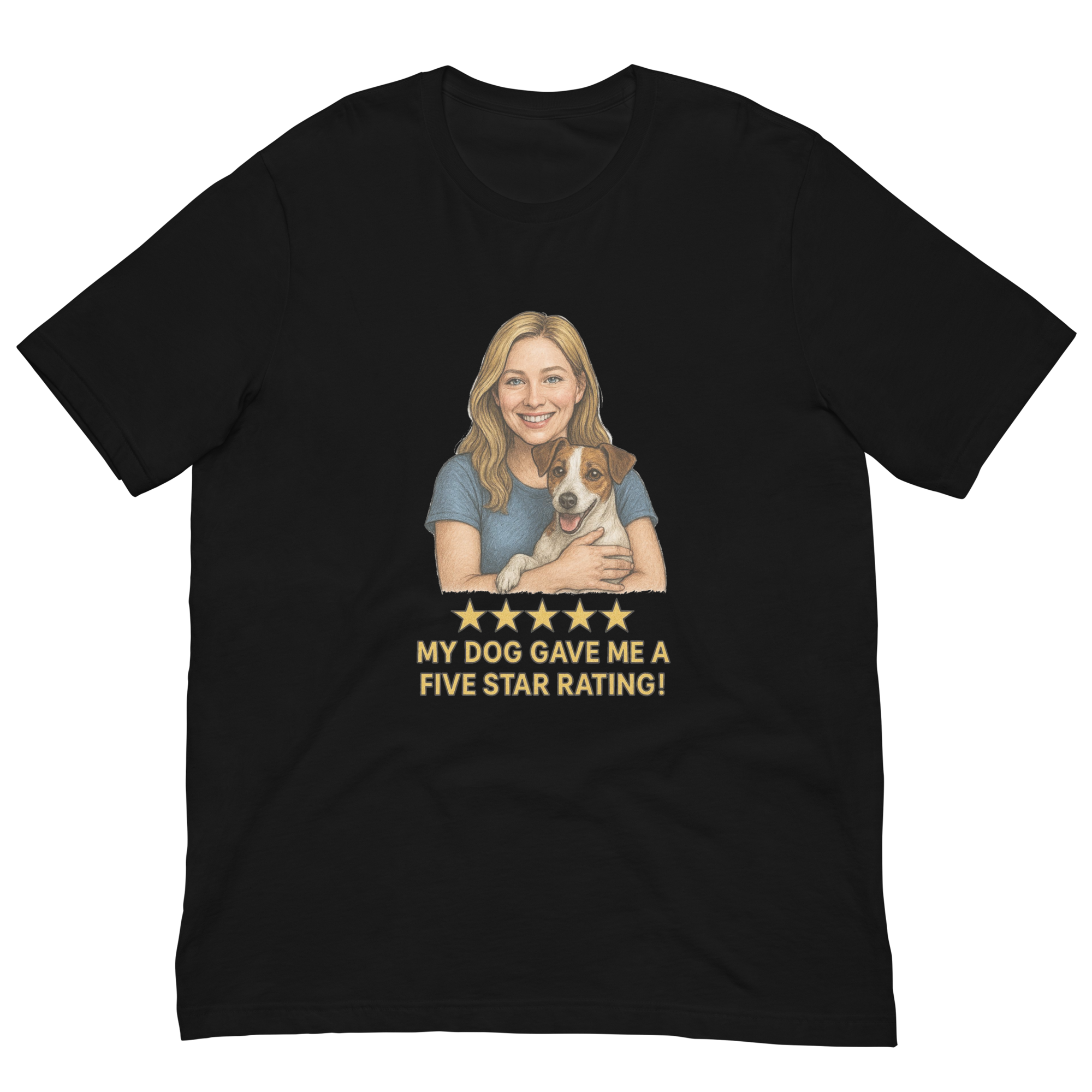 Blonde Woman with Jack Russell Terrier graphic tee - black
