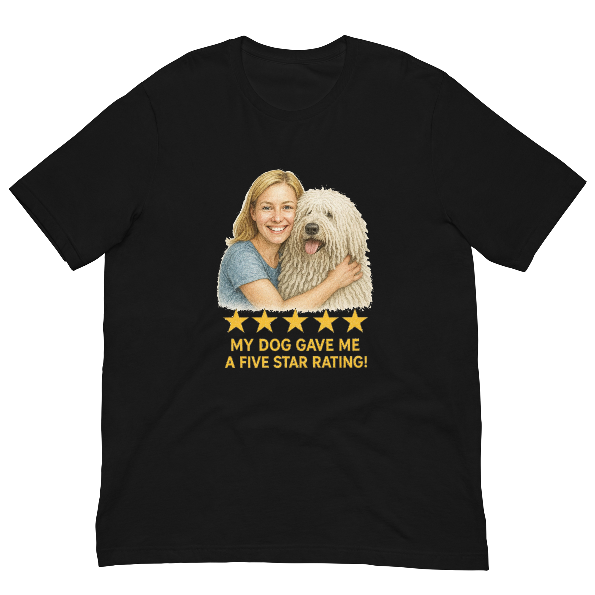 Blonde Woman with Komondor graphic tee - black