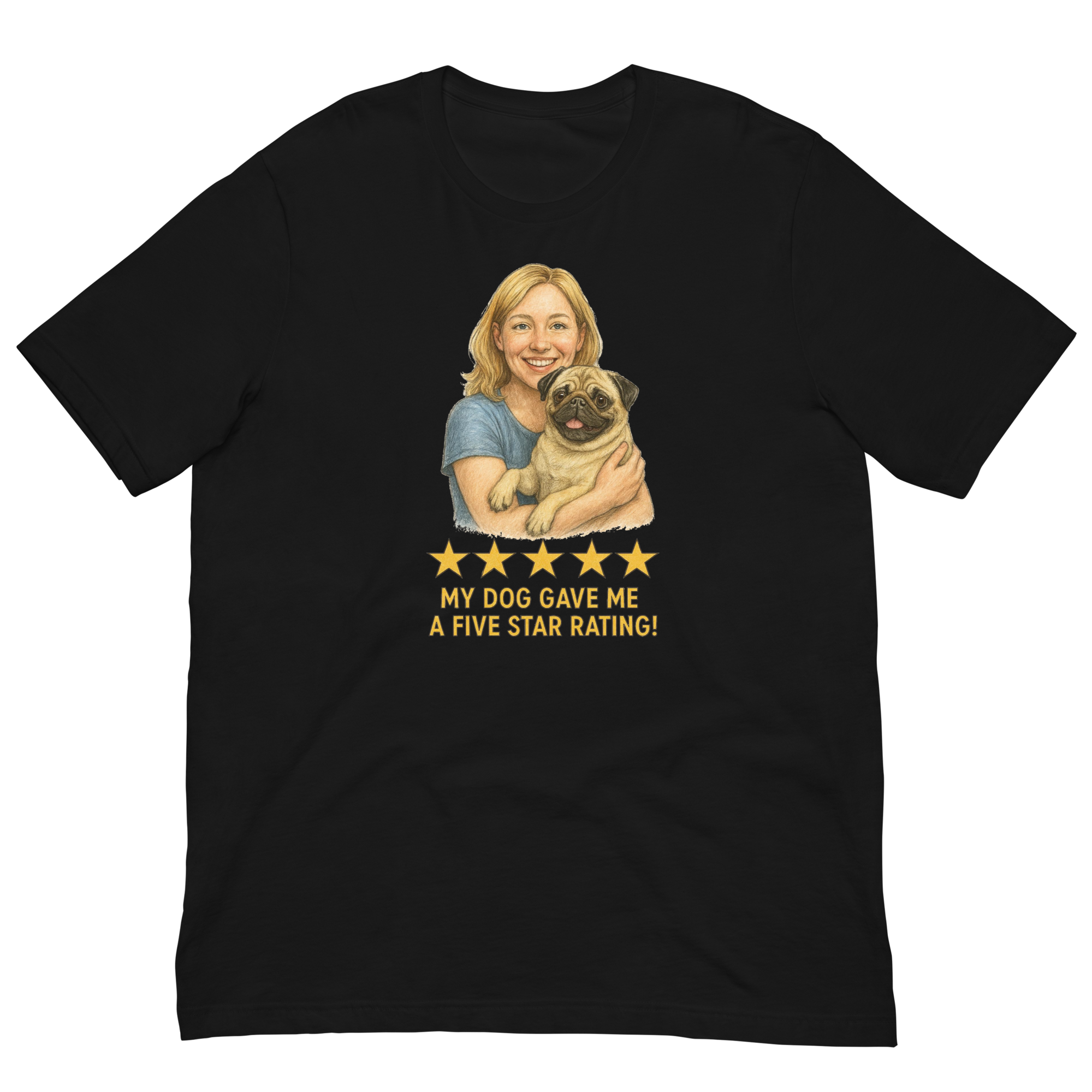 Blonde Woman with Pug graphic tee - black