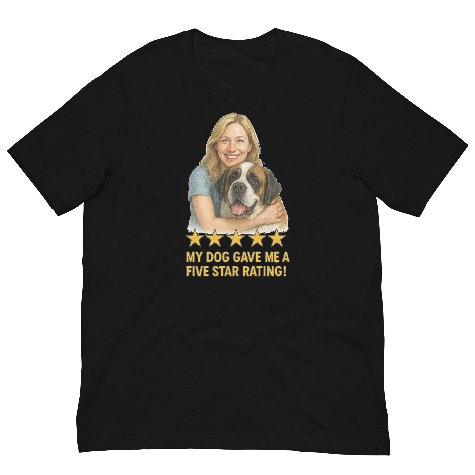 Blonde Woman with Saint Bernard graphic tee - black