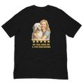 Blonde Woman with Sheepdog graphic tee - black