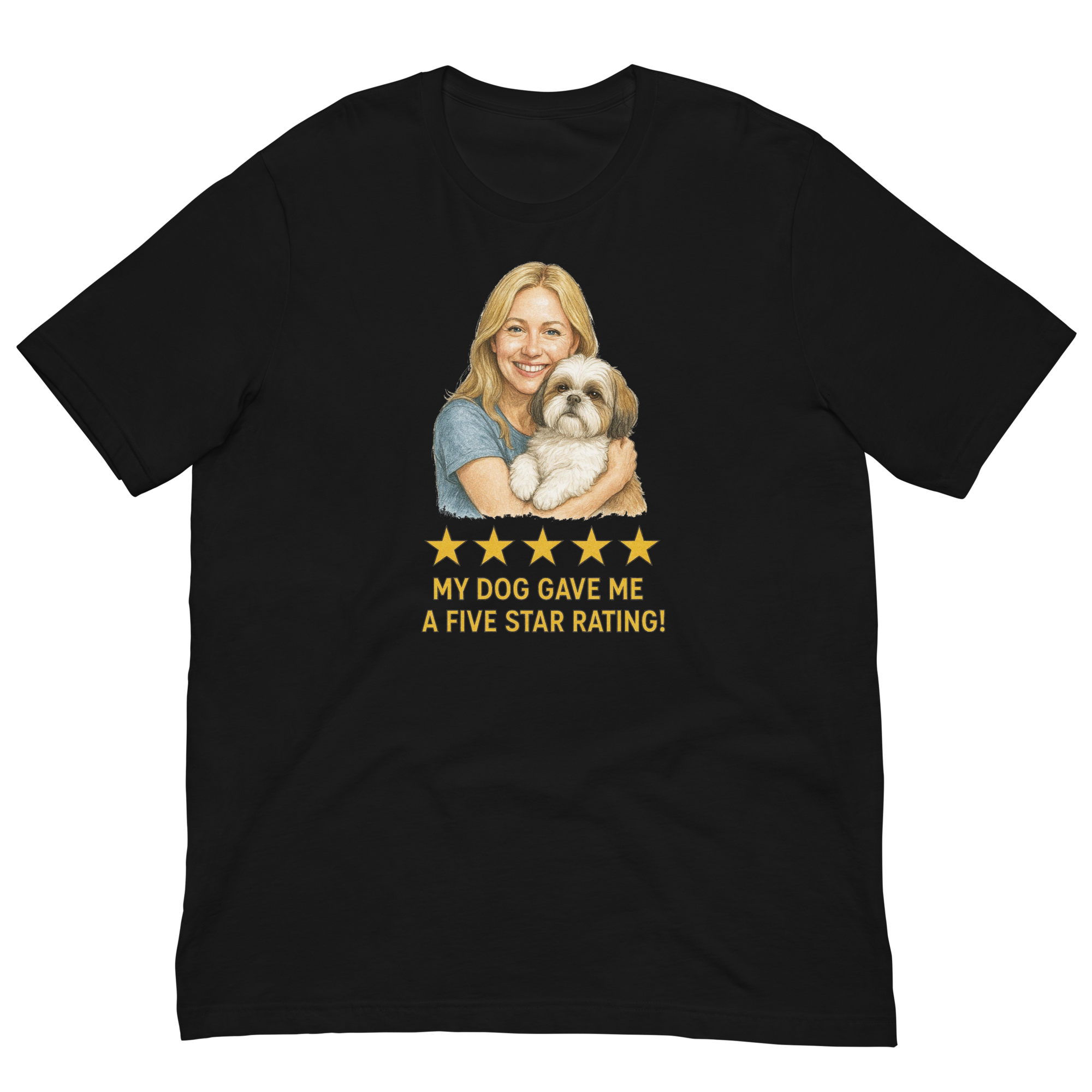 Blonde Woman with Shih Tzu graphic tee - black