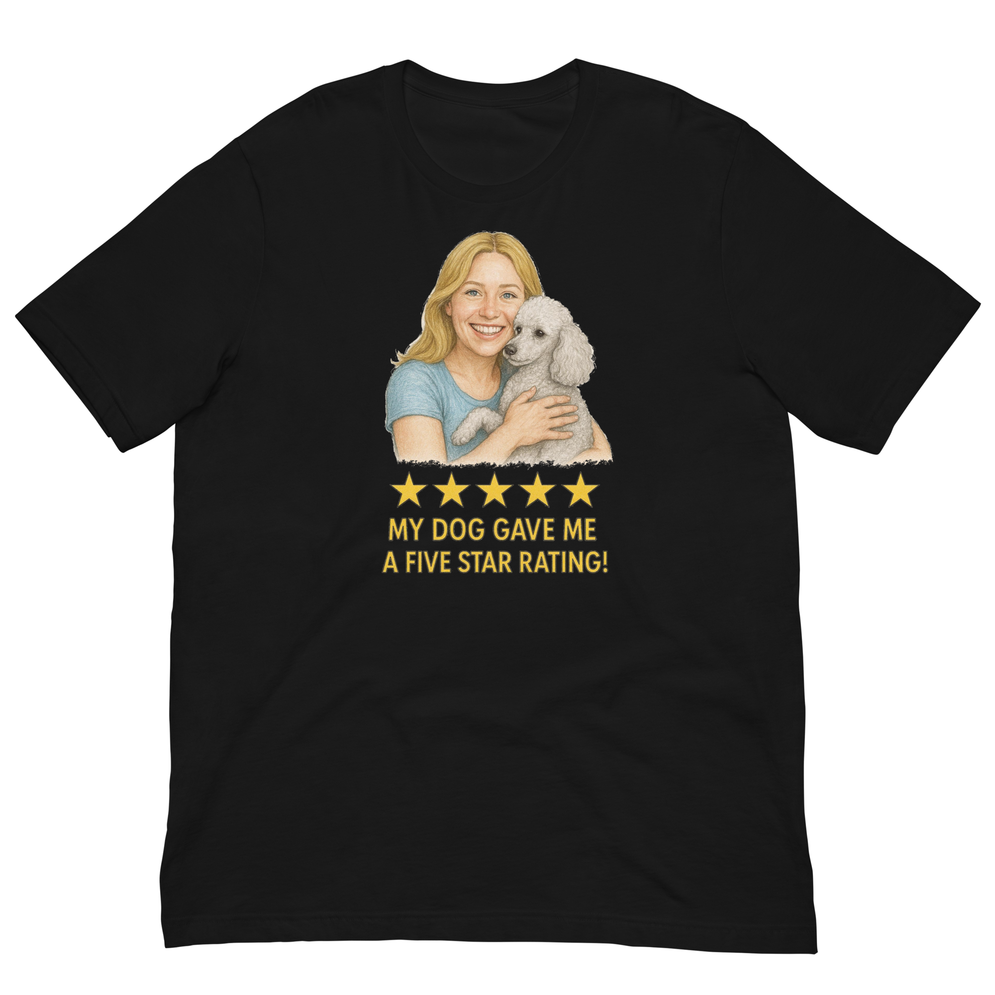 Blonde Woman with White Poodle graphic tee - black