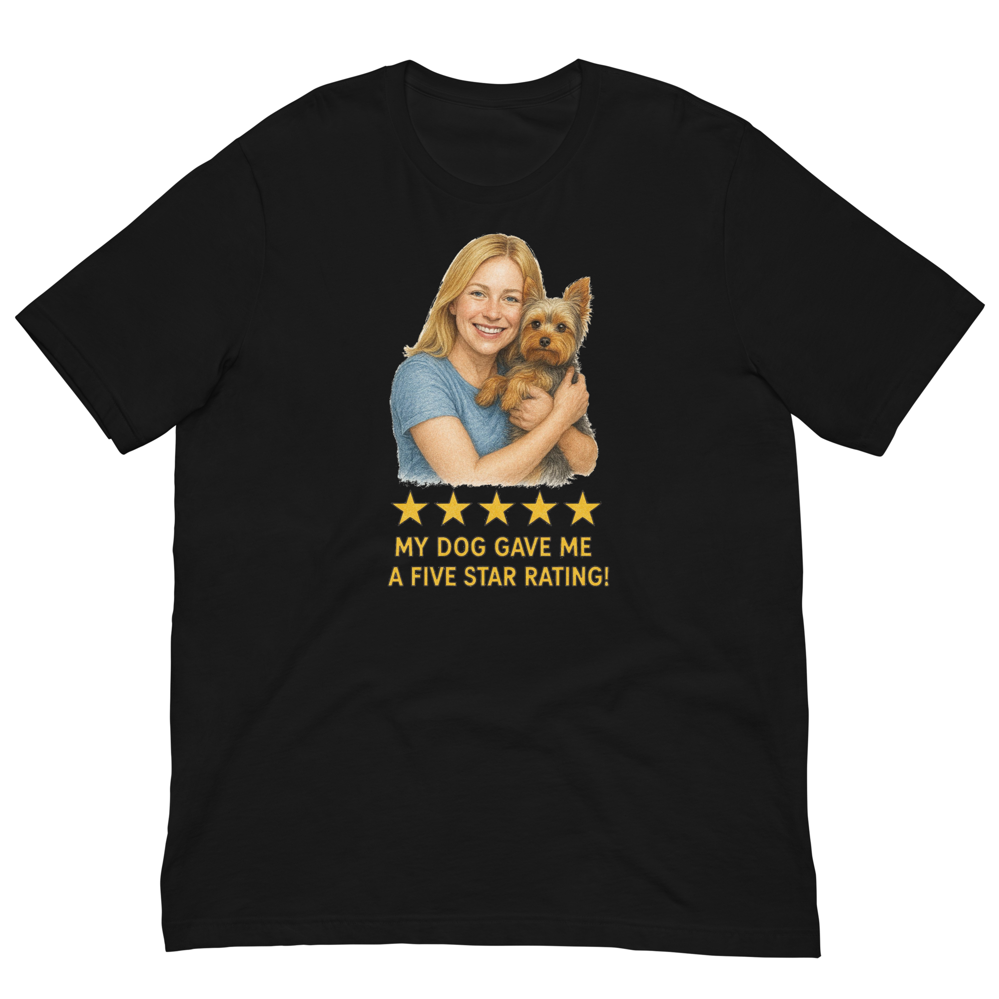 Blonde Woman with Yorkie graphic tee - black