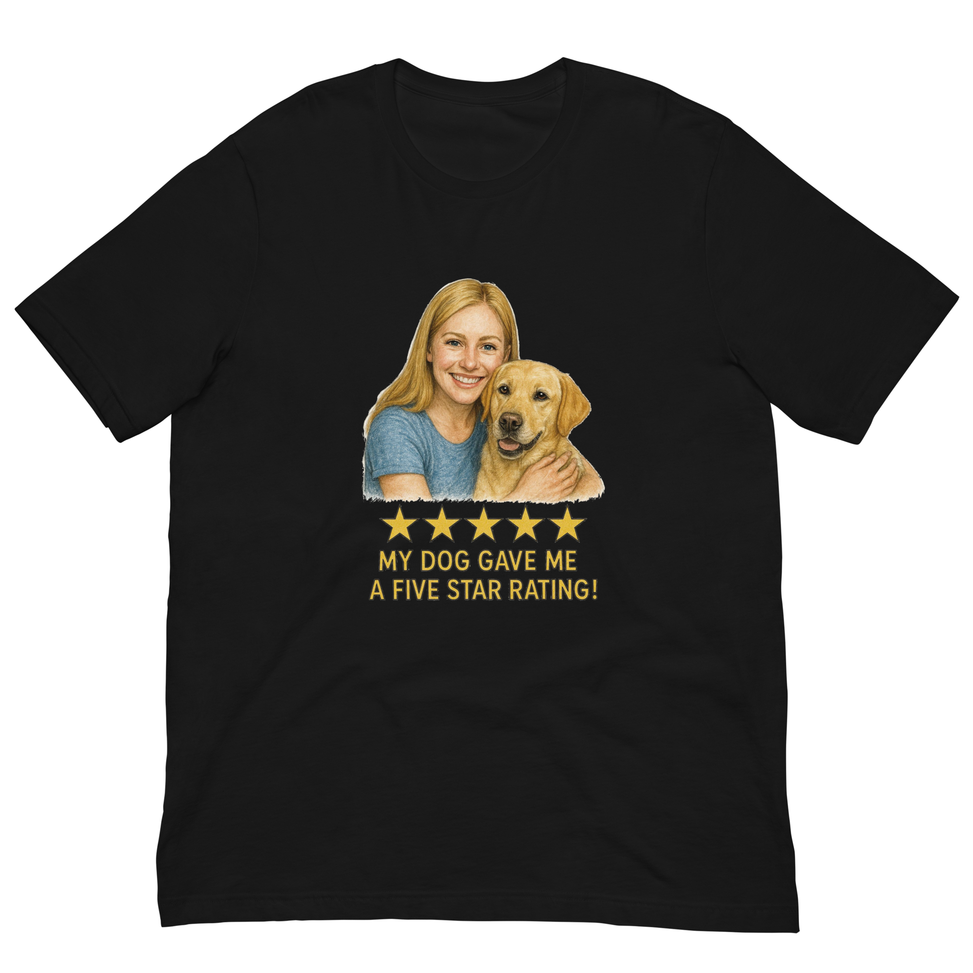 Blonde Woman with Yellow Labrador graphic tee - black
