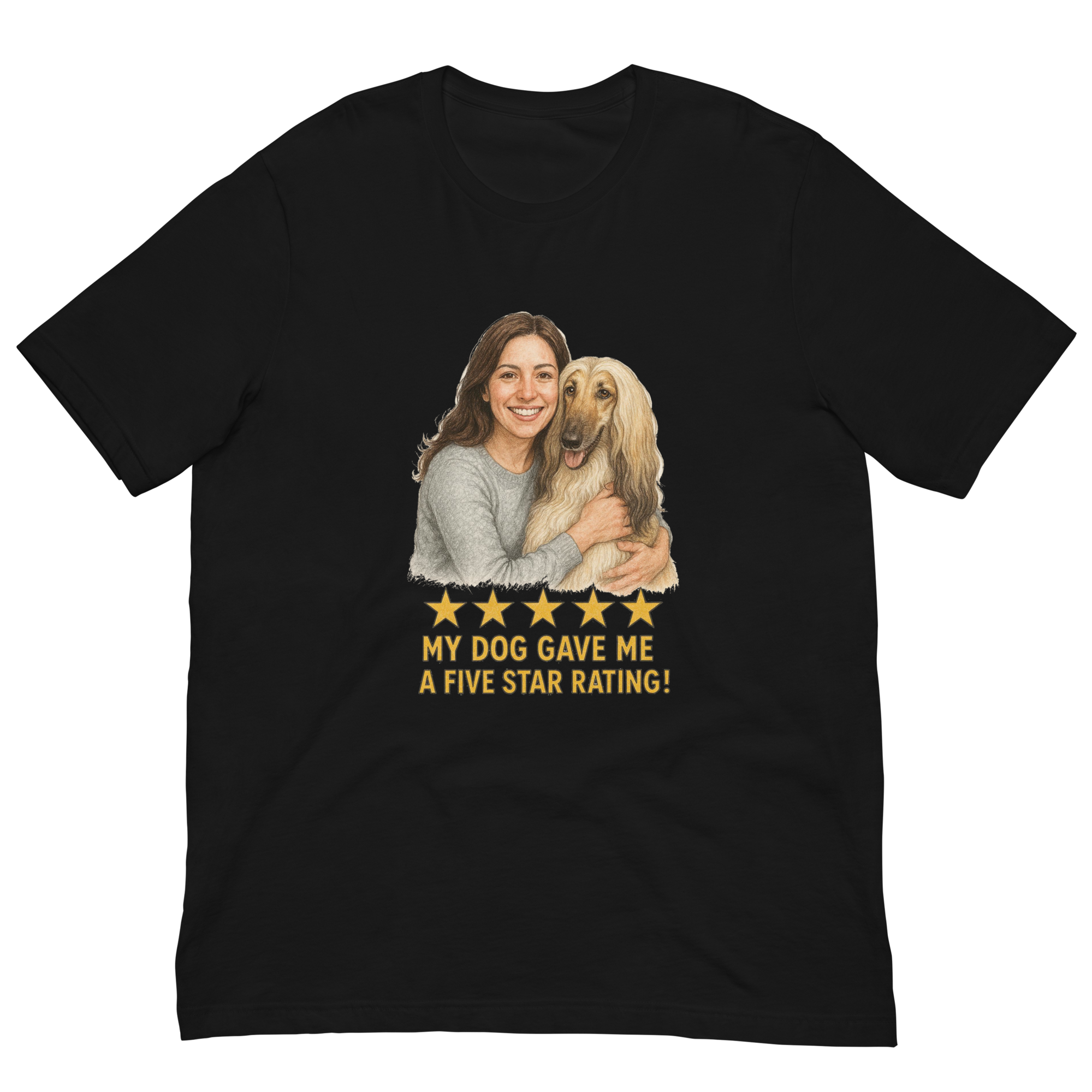 Brunette Woman with Afghan Hound graphic tee - black