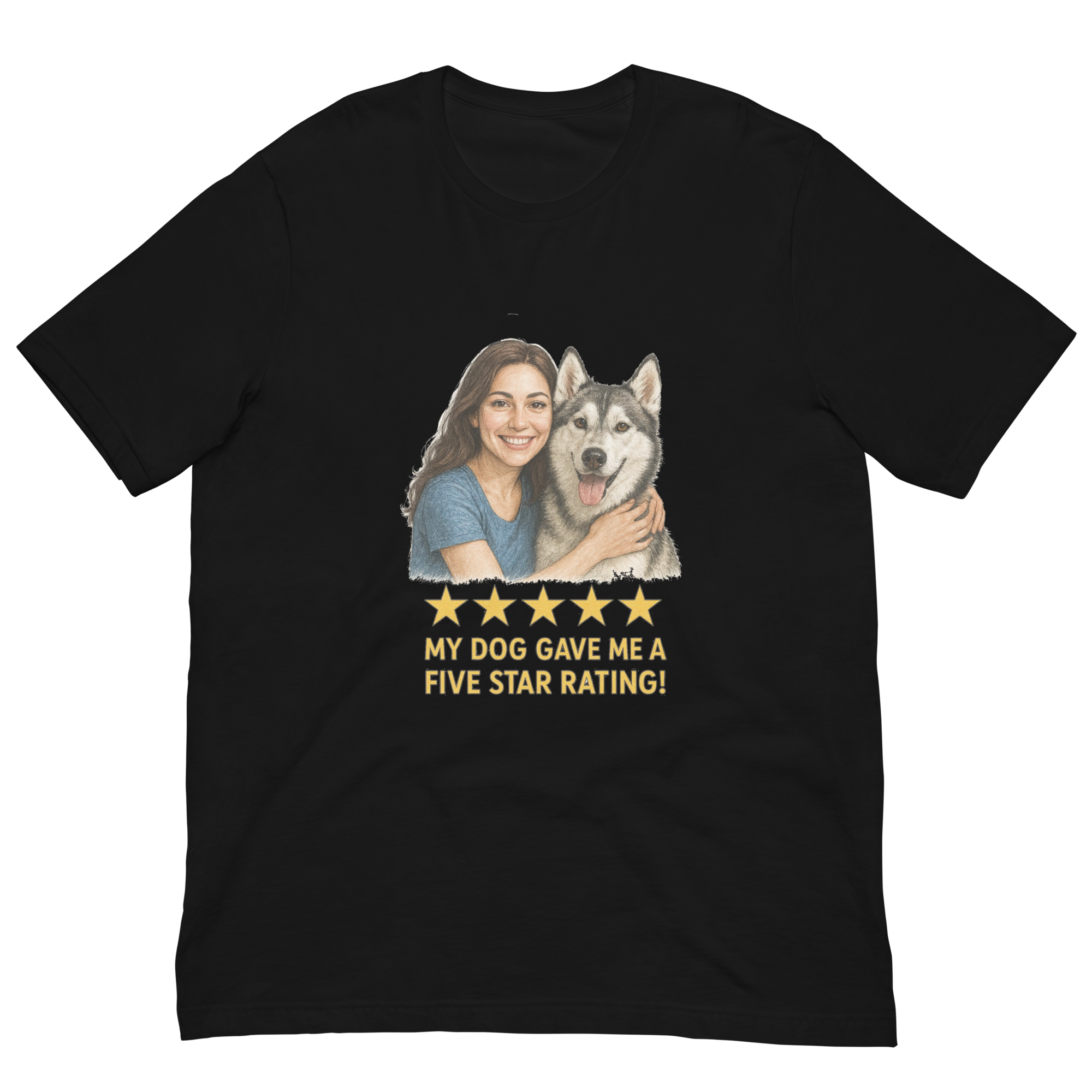 Brunette Woman with Alaskan Husky graphic tee - black