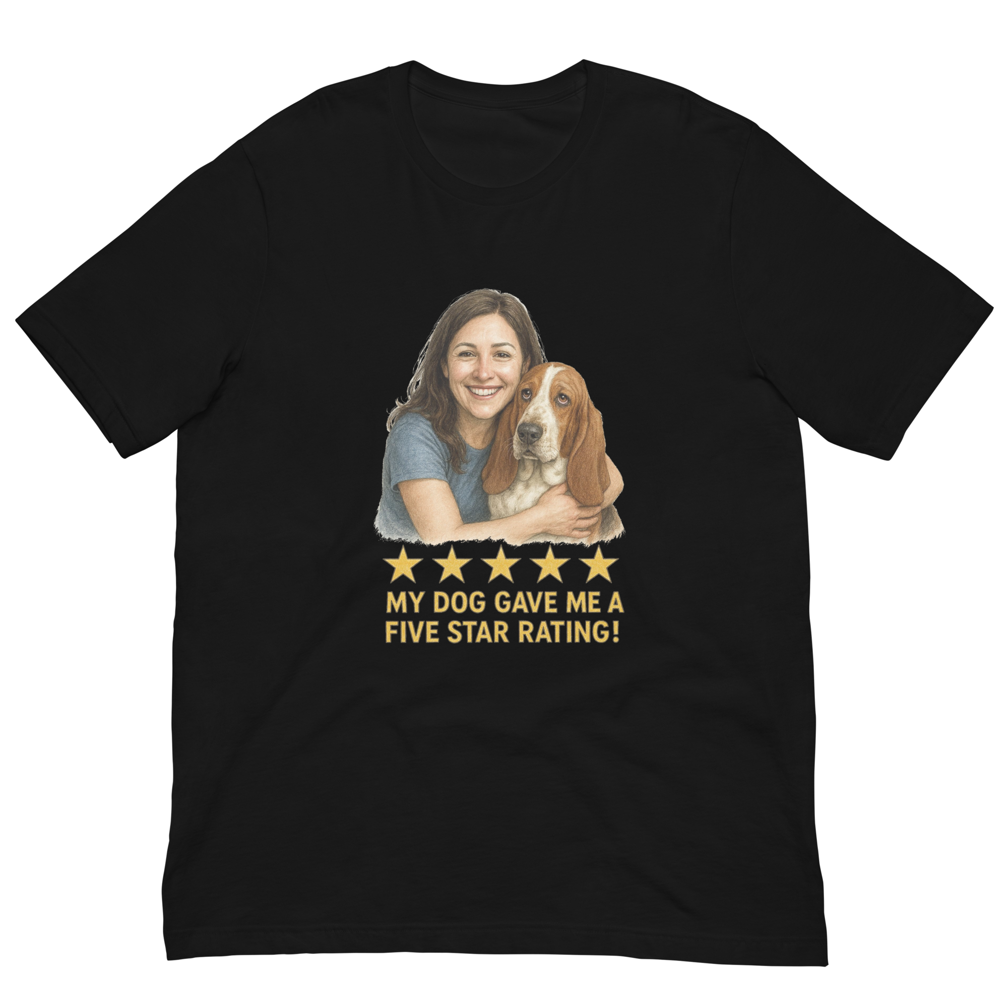 Brunette Woman with Basset Hound graphic tee - black