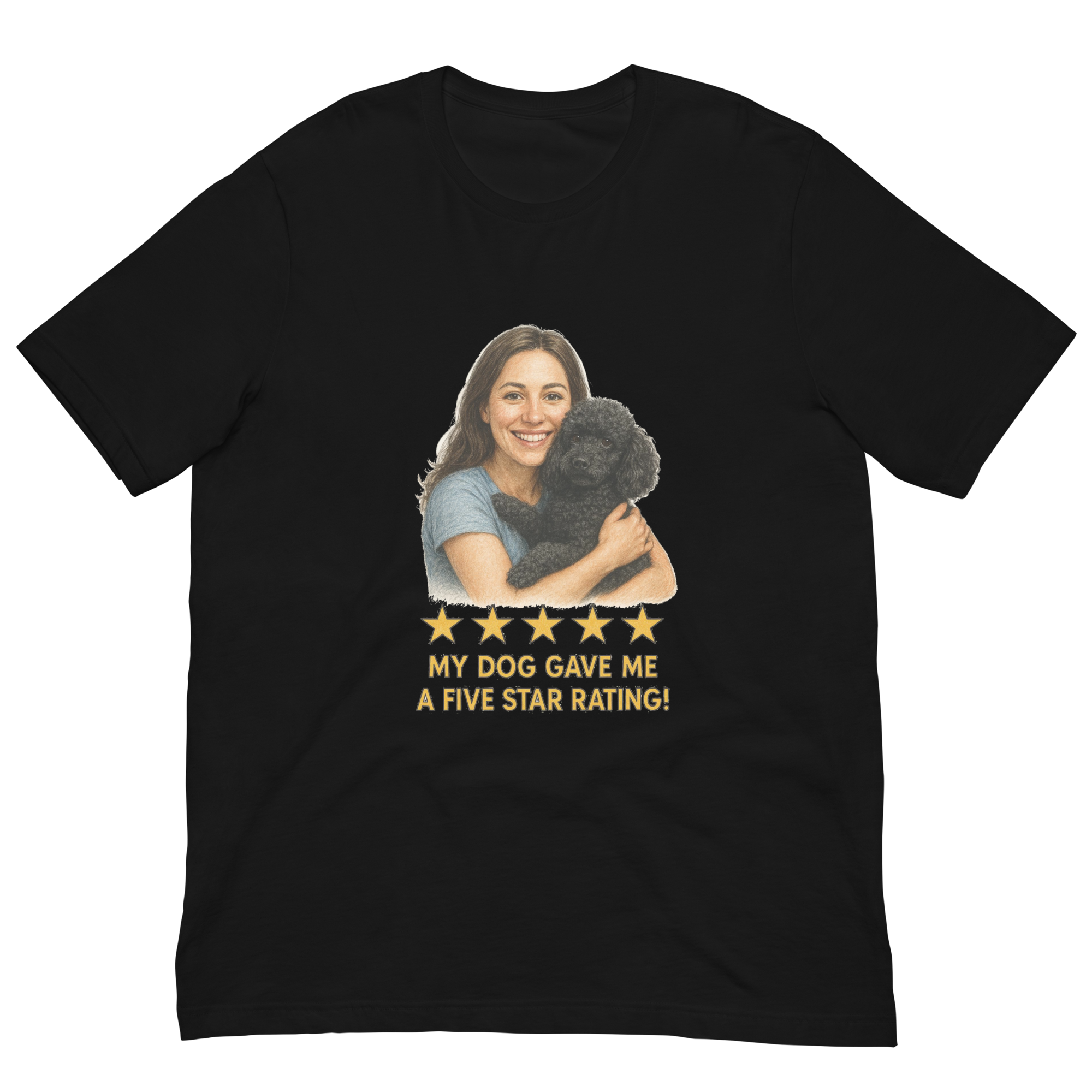 Brunette Woman with Black Poodle graphic tee - black