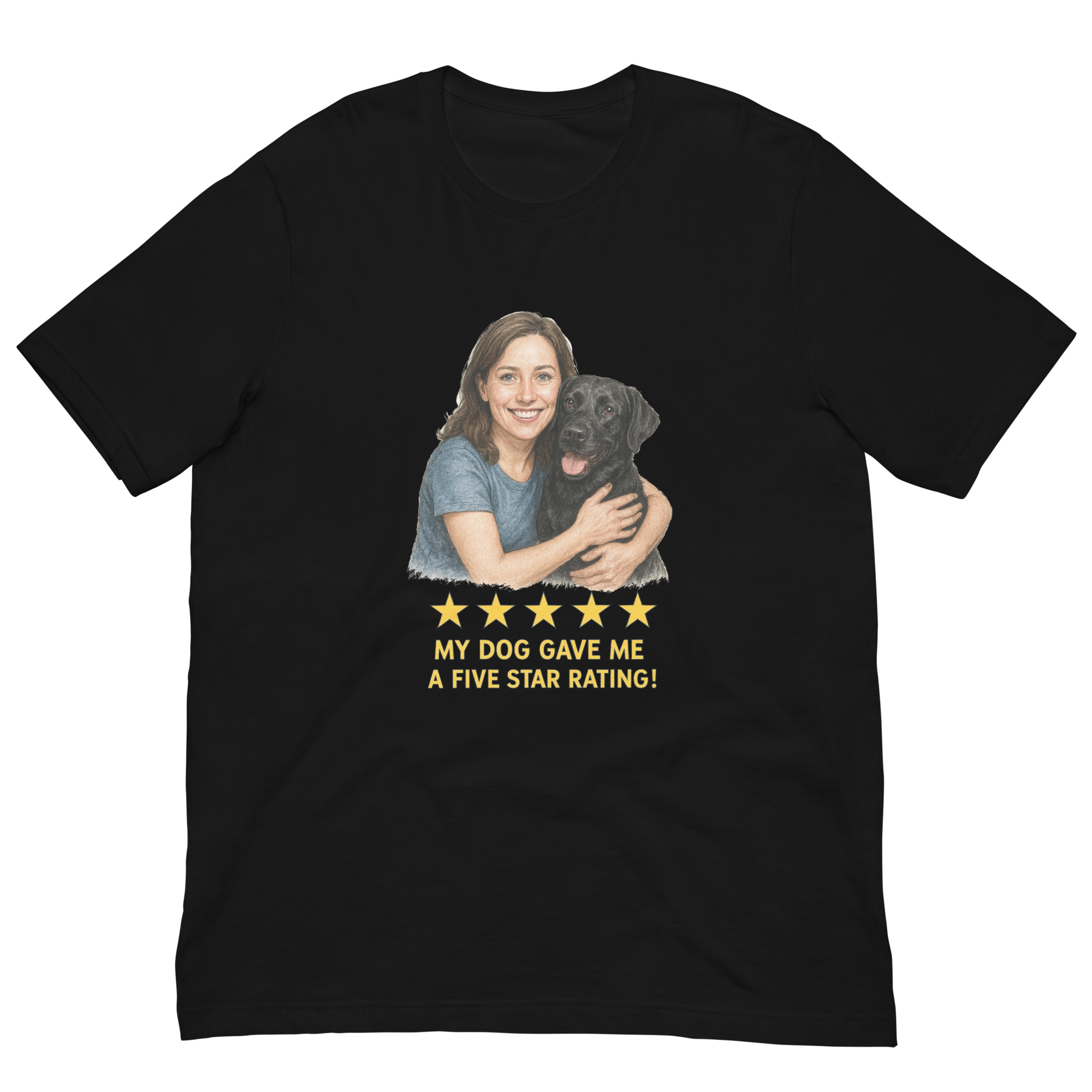 Brunette Woman with Black Labrador graphic tee - black