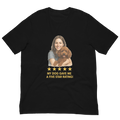 Brunette Woman with Brown Poodle graphic tee - black