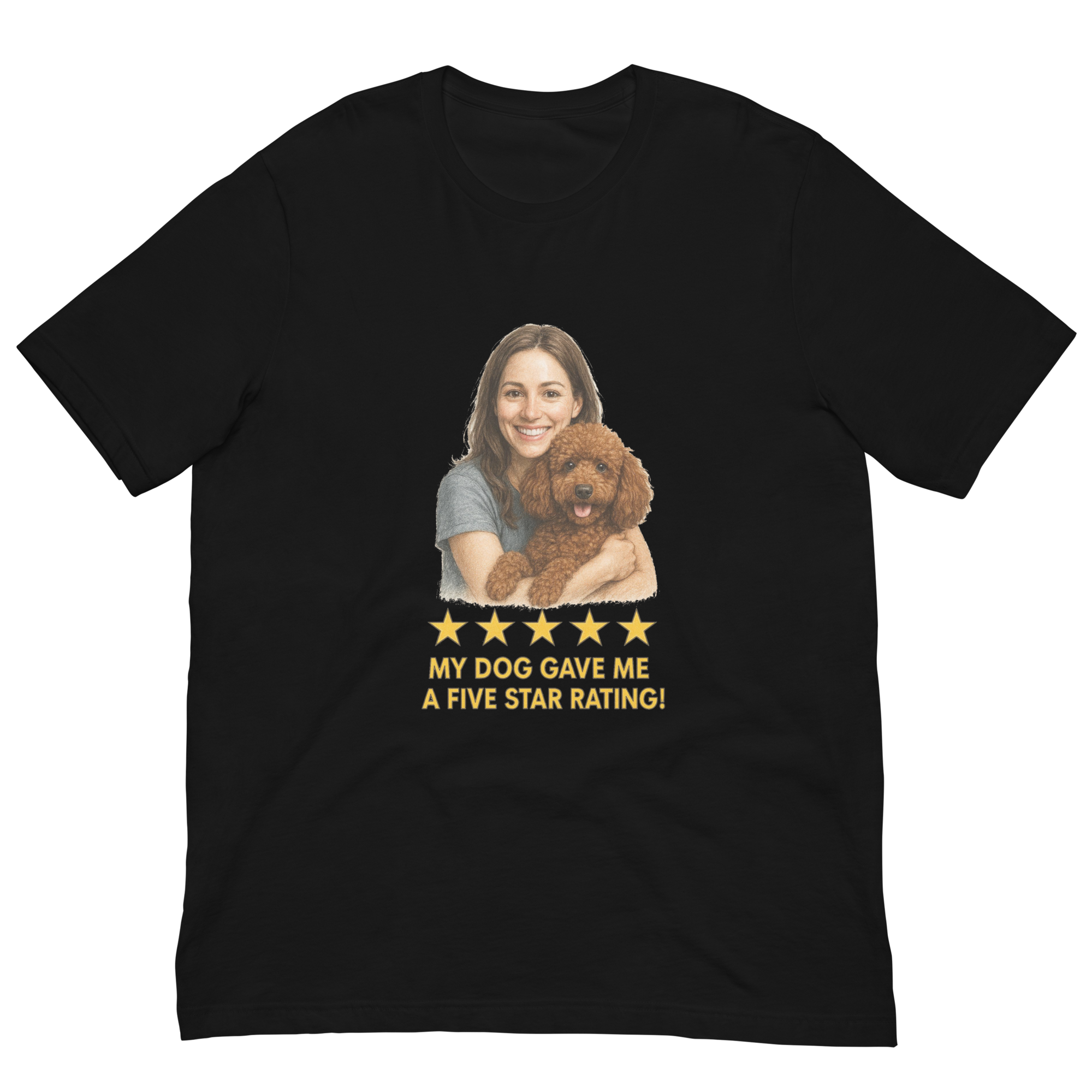 Brunette Woman with Brown Poodle graphic tee - black