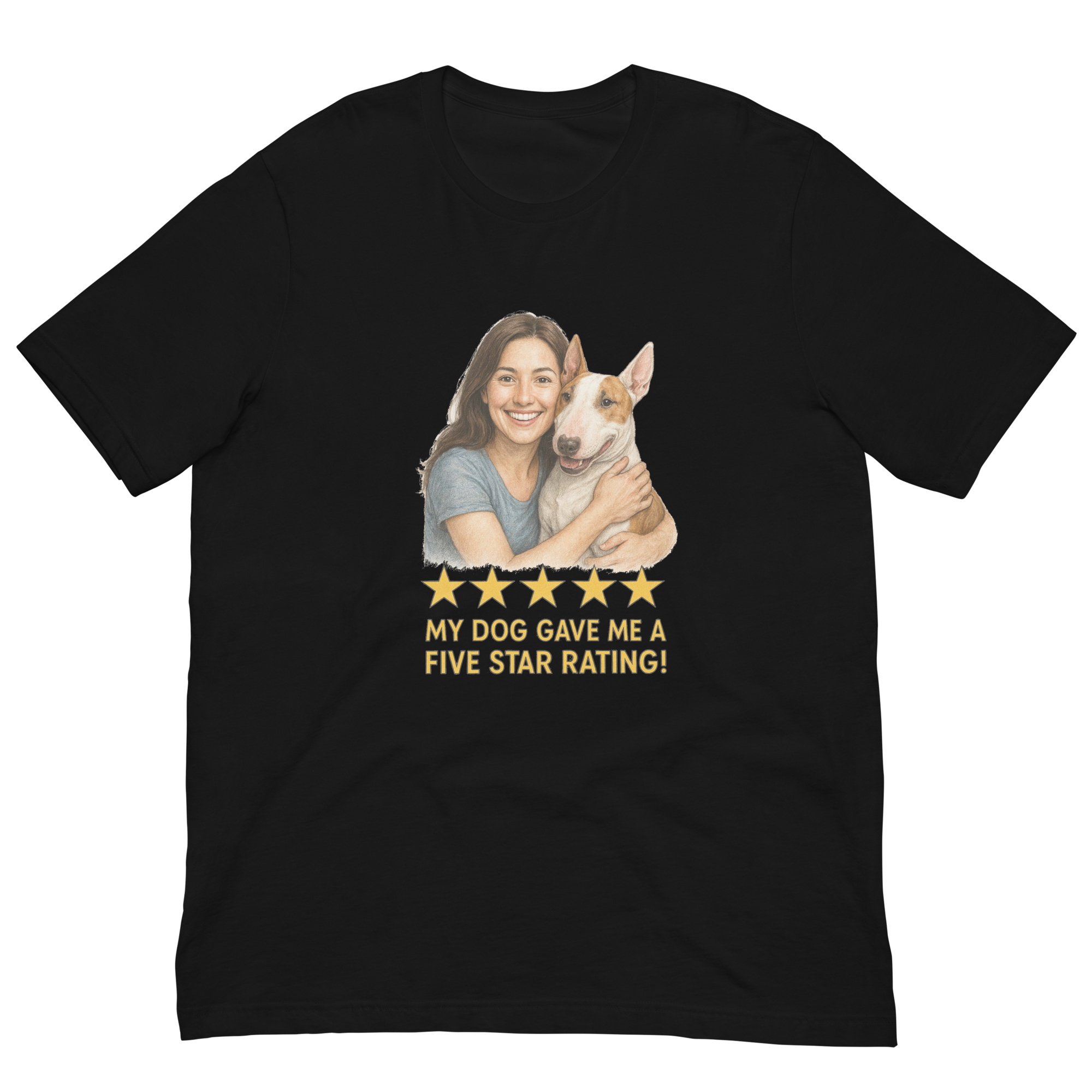 Brunette Woman with Bull Terrier graphic tee - black