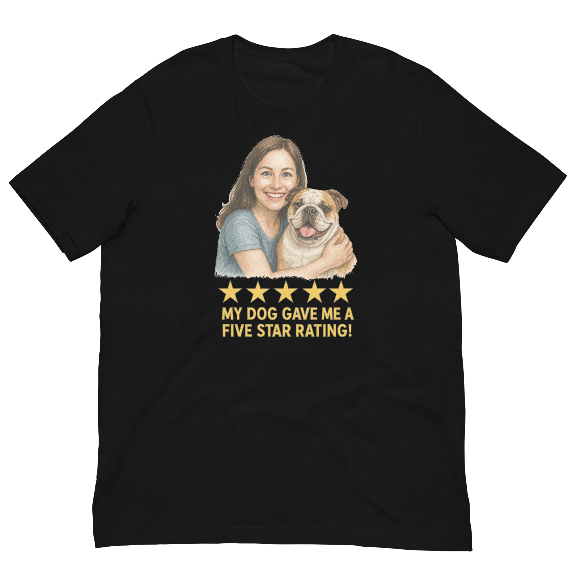 Brunette Woman with Bulldog graphic tee - black