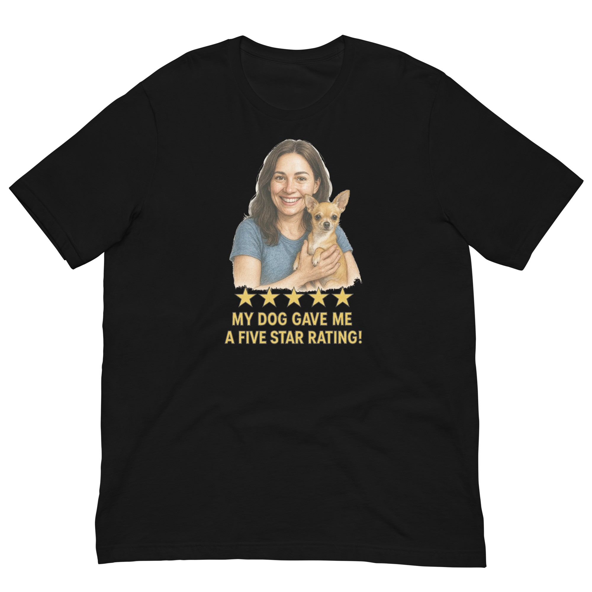 Brunette Woman with Chihuahua graphic tee - black