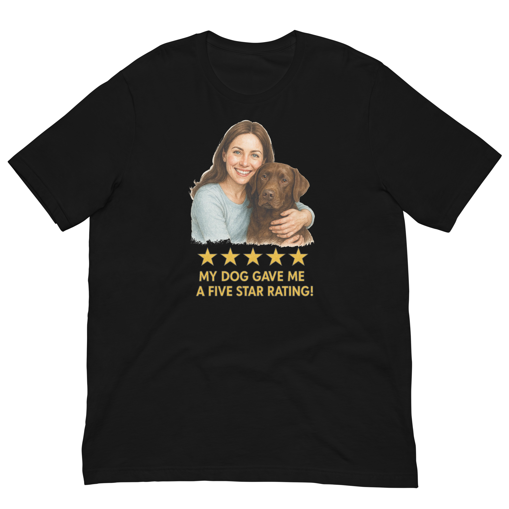 Brunette Woman with Chocolate Labrador graphic tee - black
