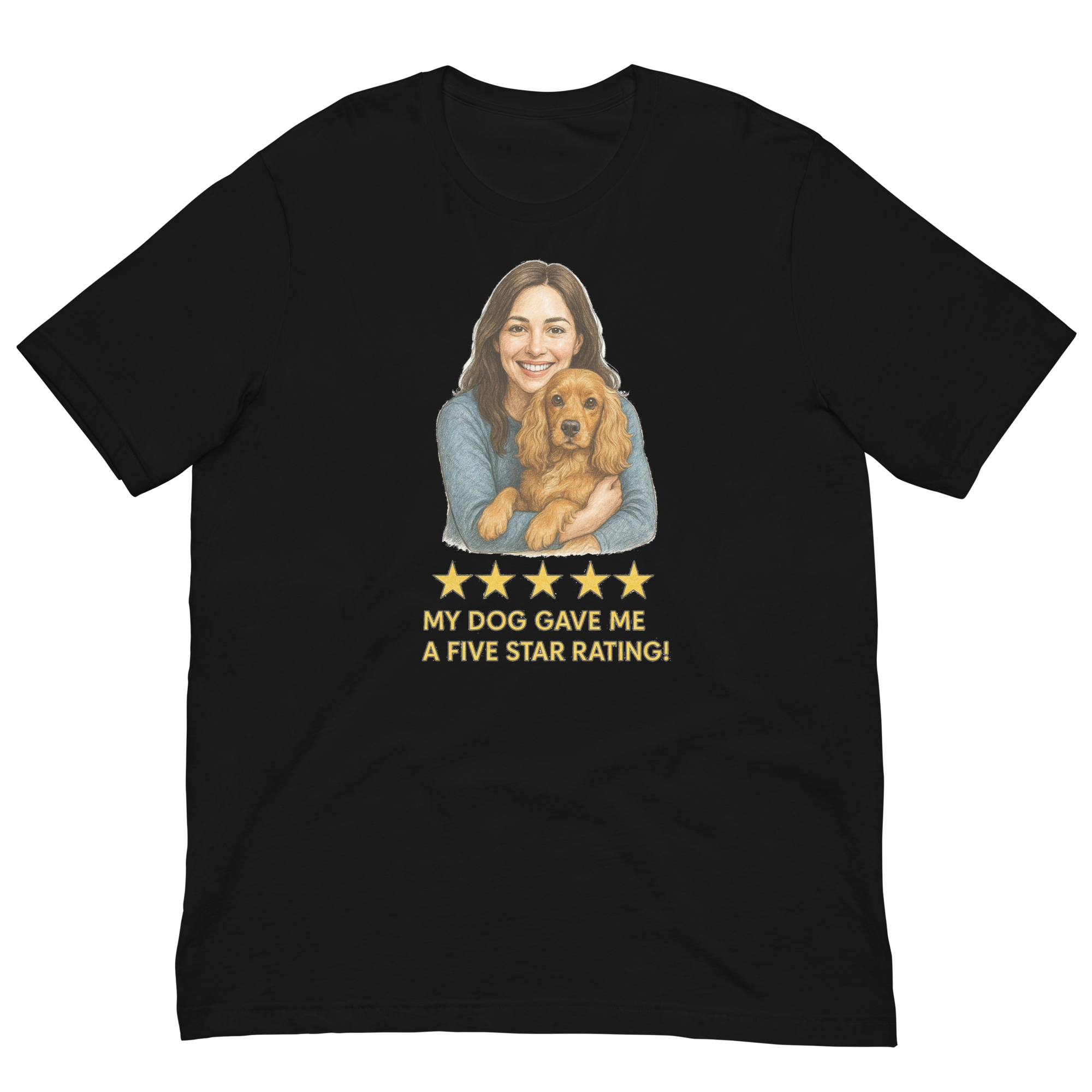 Brunette Woman with Cocker Spaniel graphic tee - black