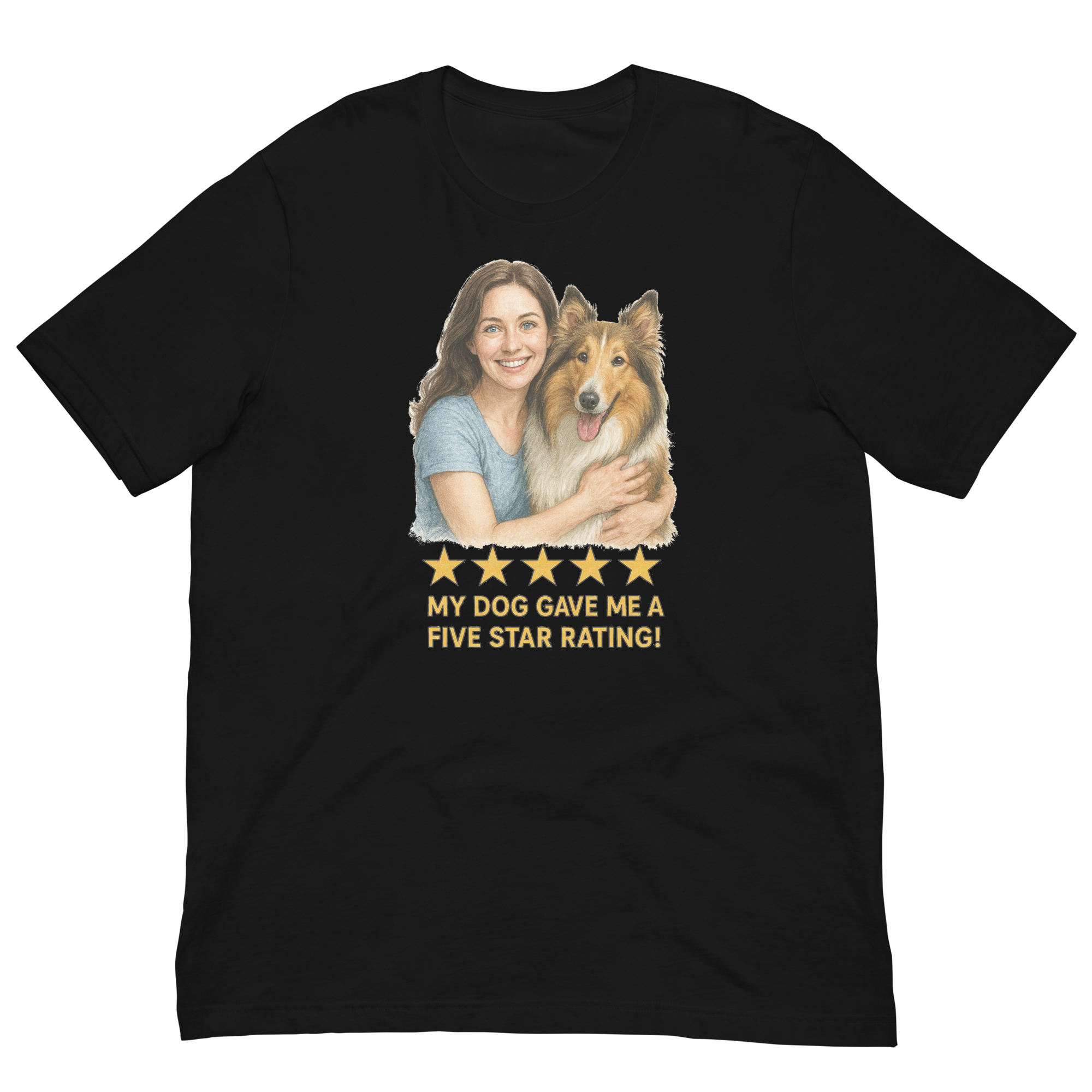 Brunette Woman with Collie graphic tee - black