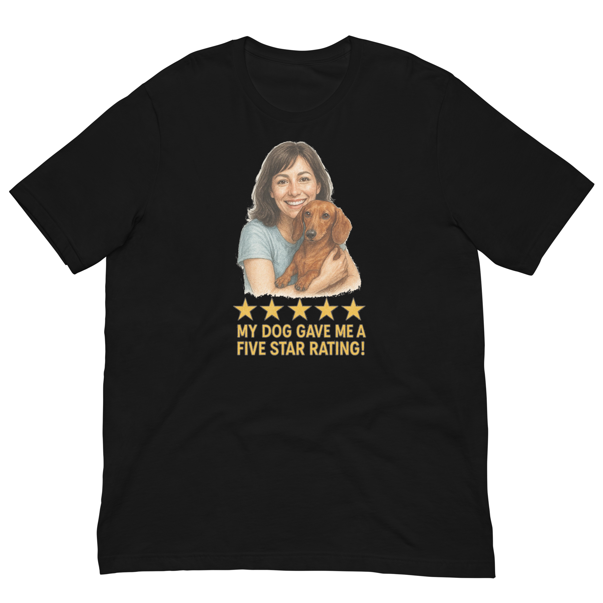 Brunette Woman with Dachshund graphic tee - black