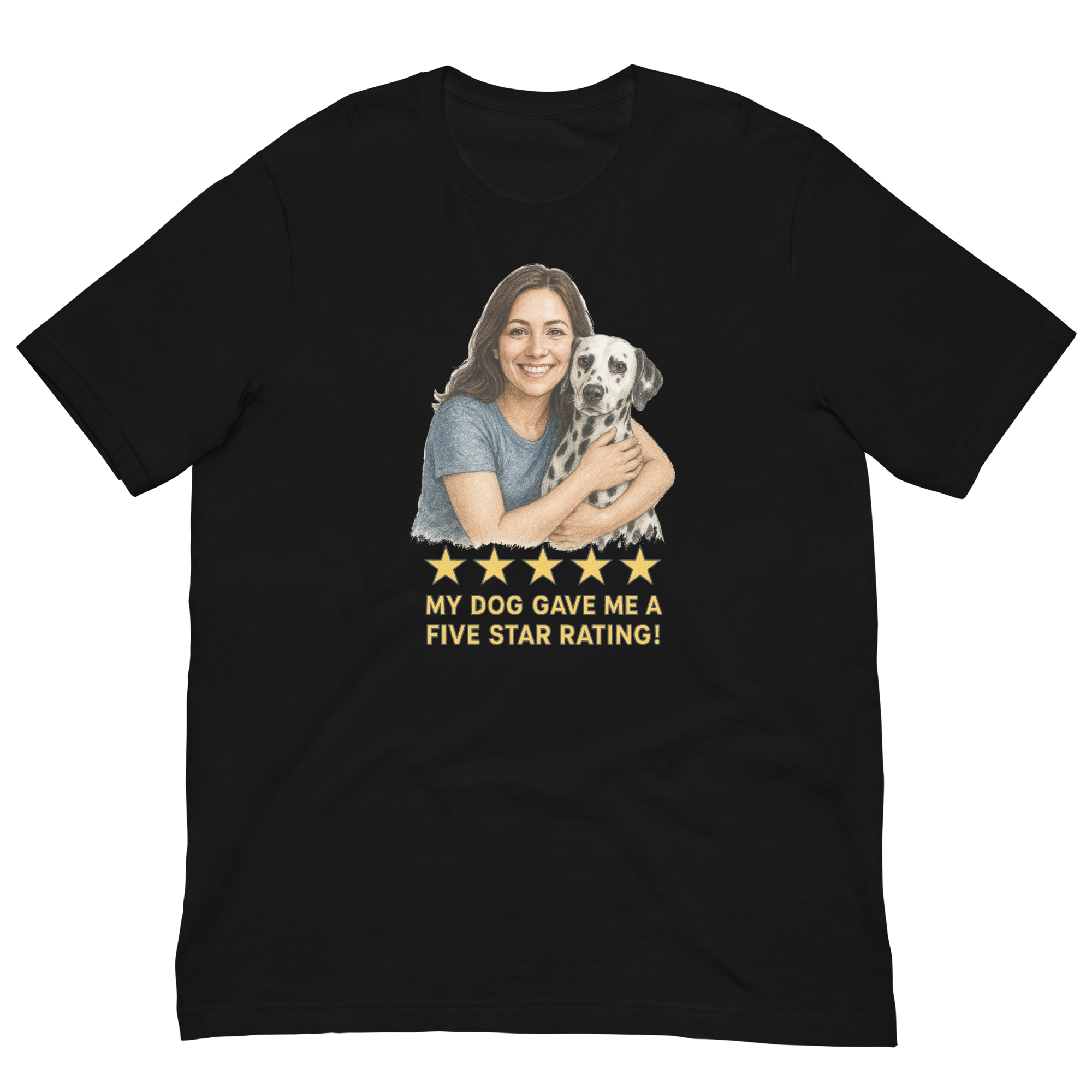 Brunette Woman with Dalmatian graphic tee - black