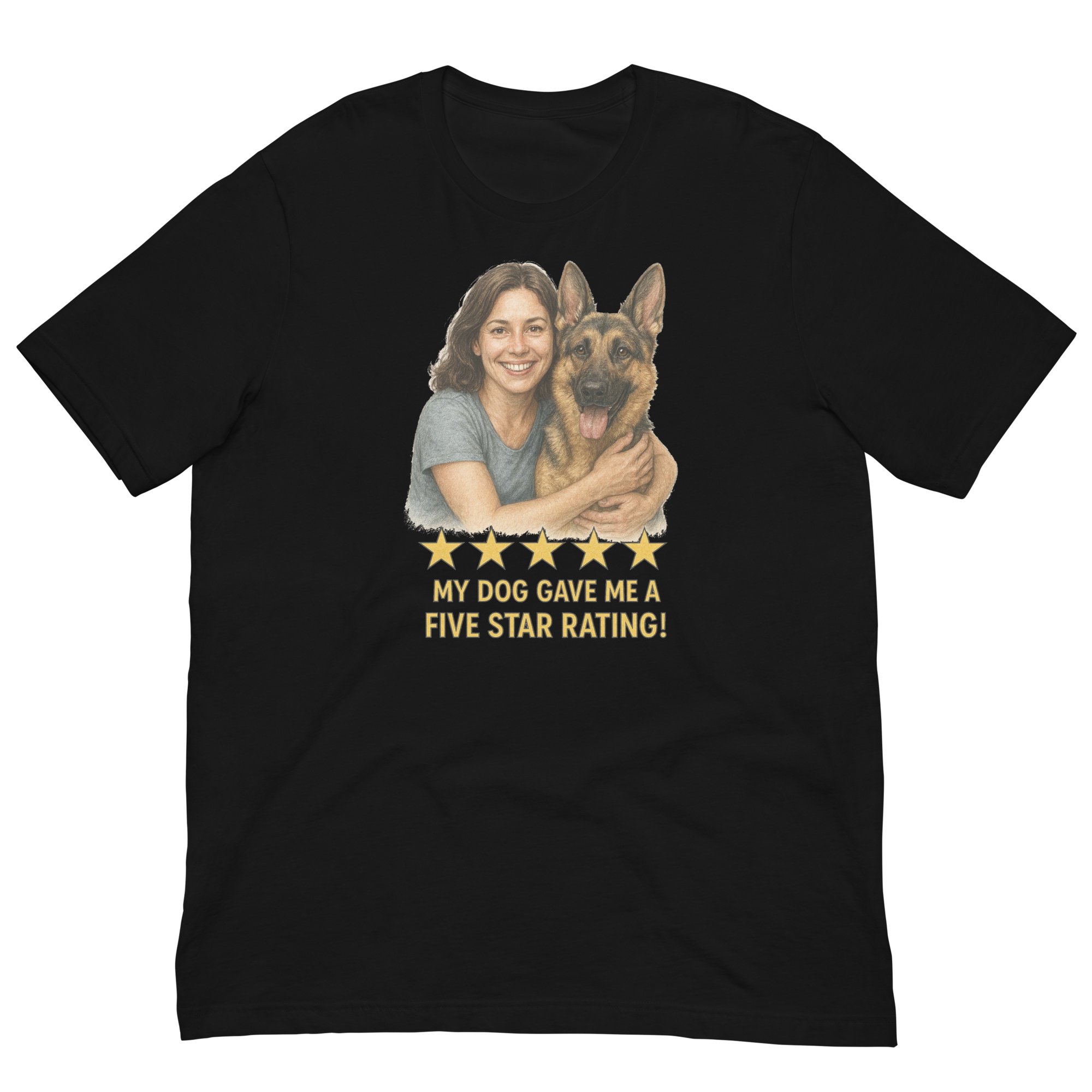Brunette Woman with German Shepherd graphic tee - black