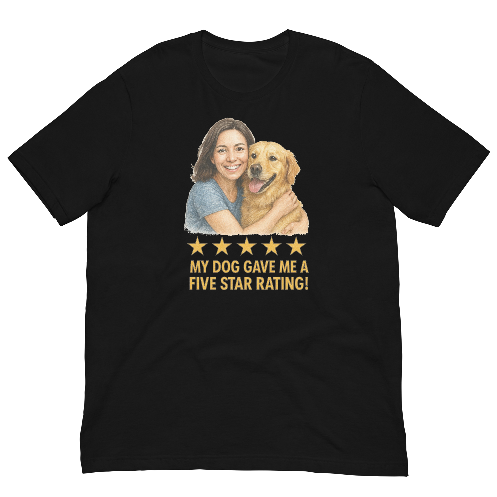 Brunette Woman with Golden Retriever graphic tee - black