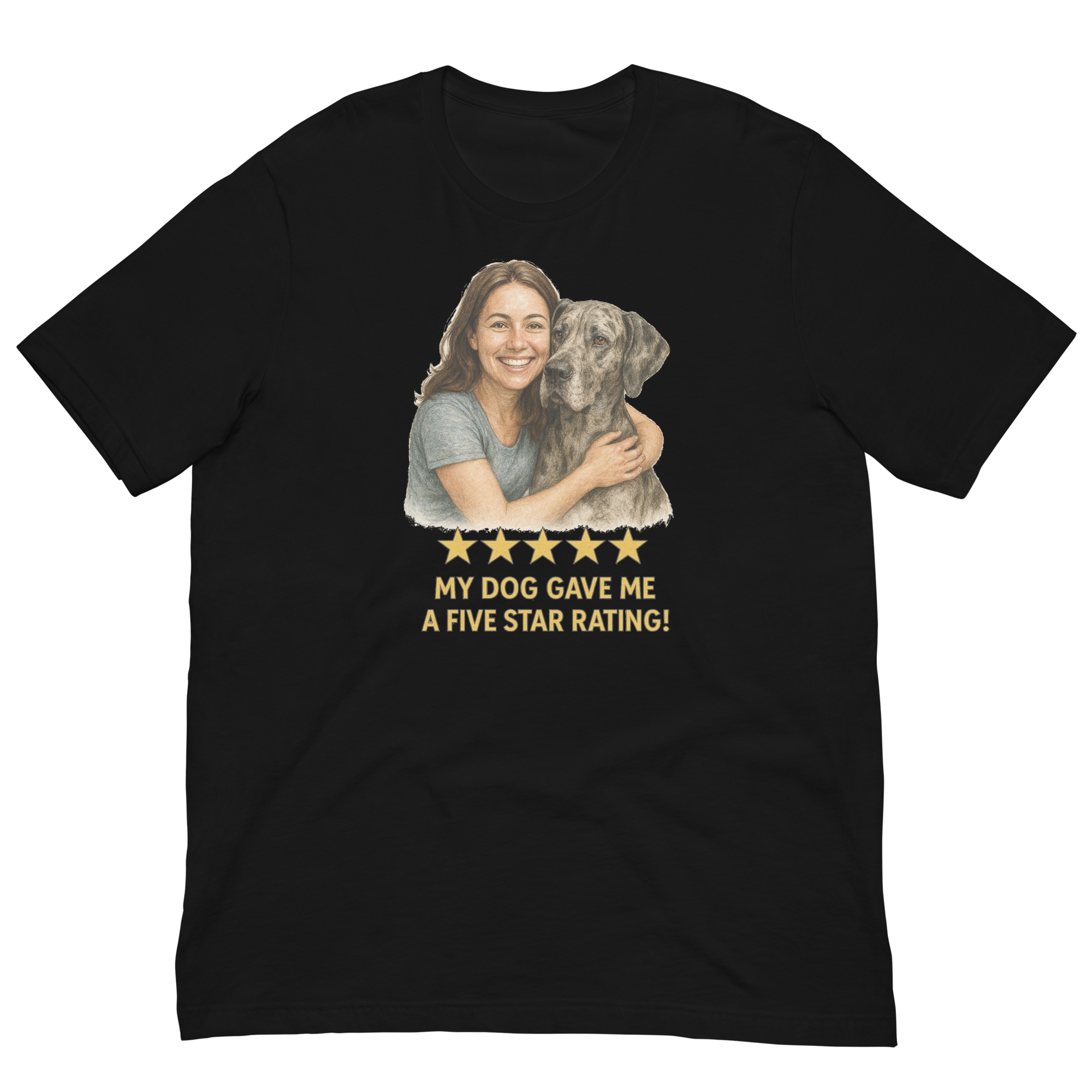 Brunette Woman with Great Dane graphic tee - black