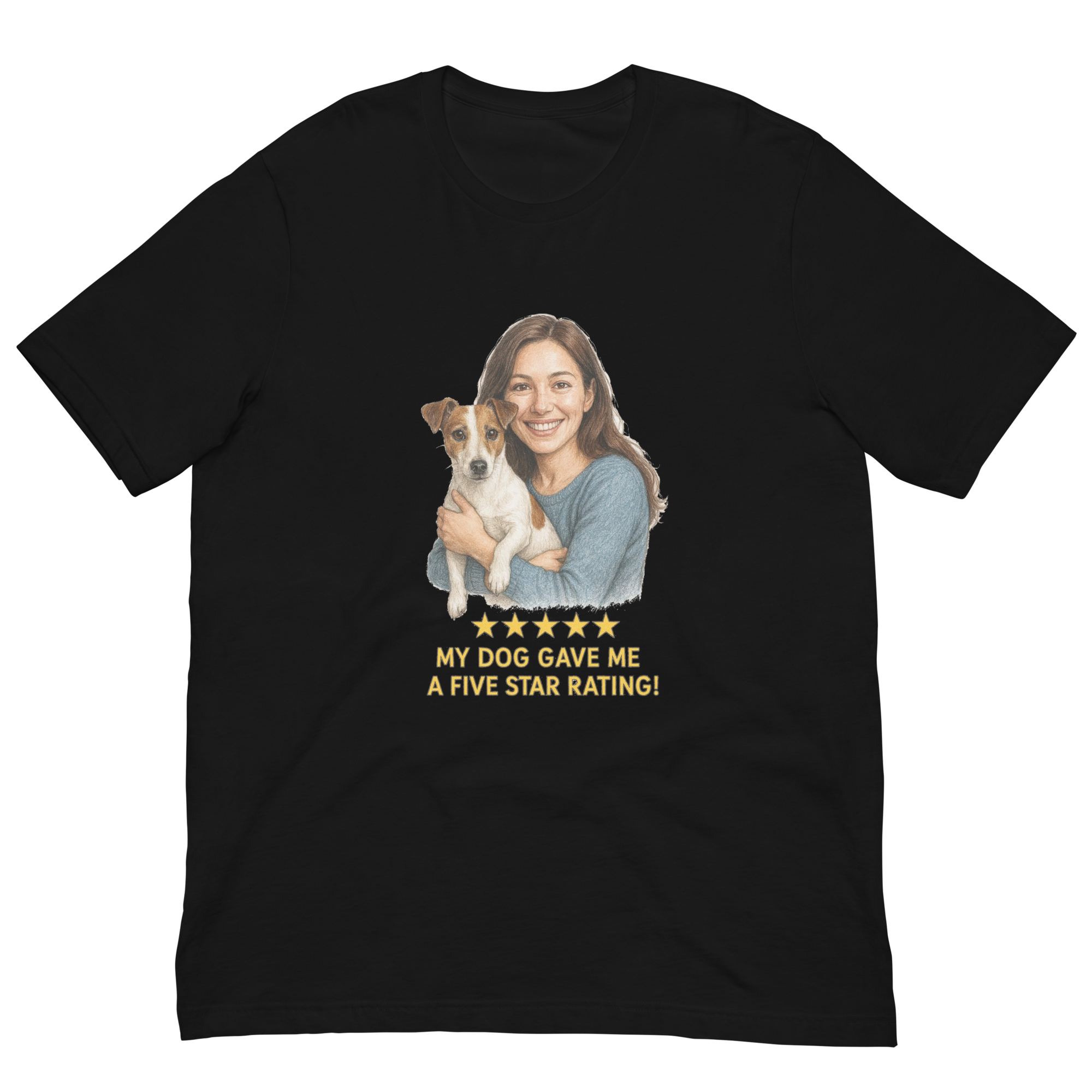 Brunette Woman with Jack Russell Terrier graphic tee - black