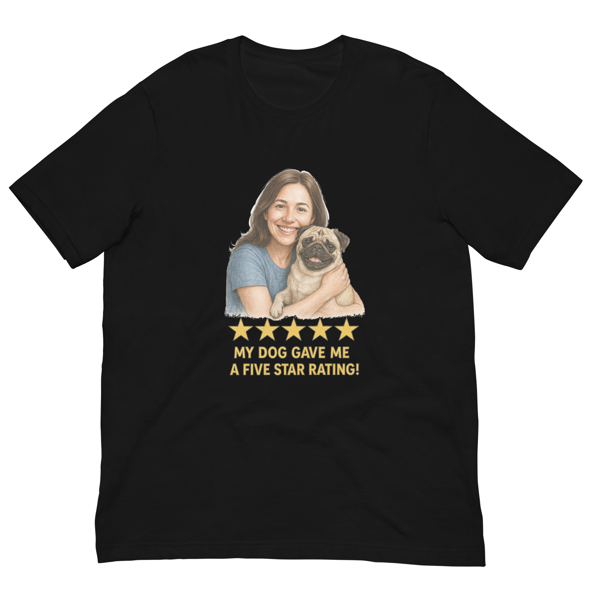 Brunette Woman with Pug graphic tee - black