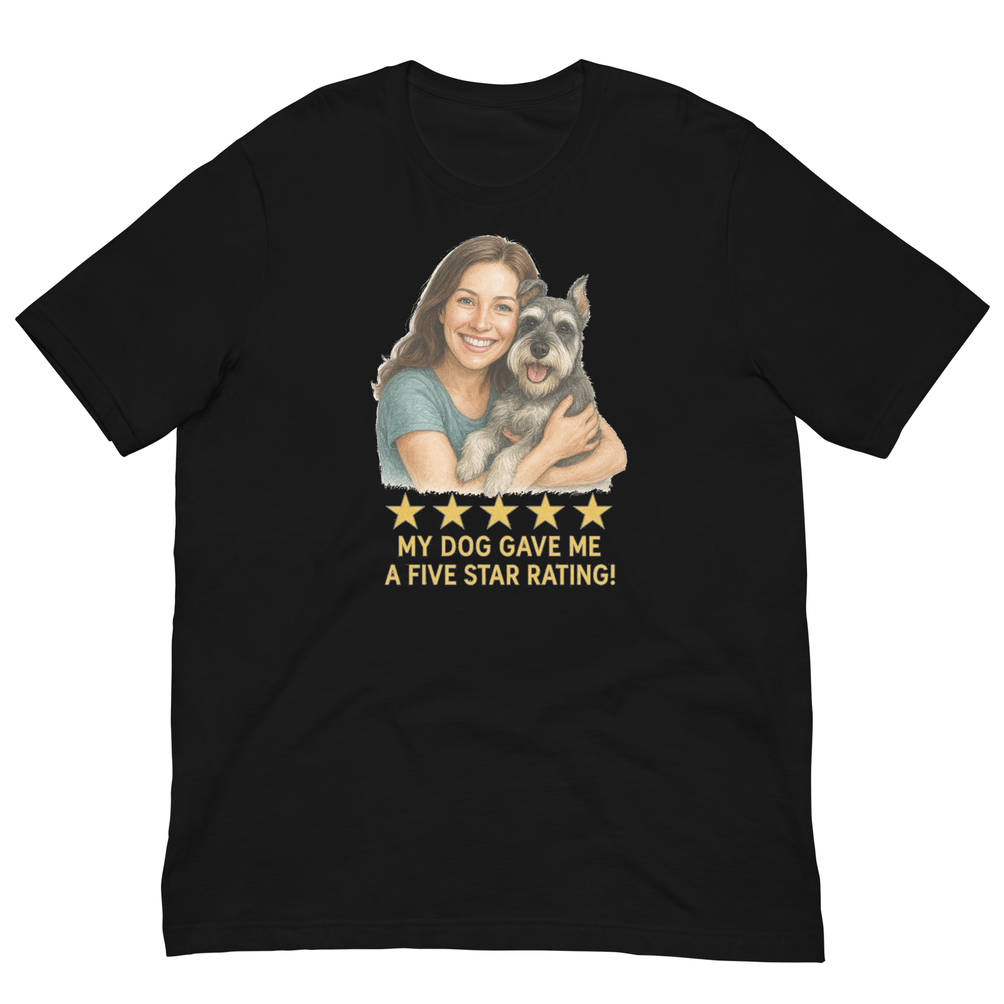 Brunette Woman with Schnauzer graphic tee - black