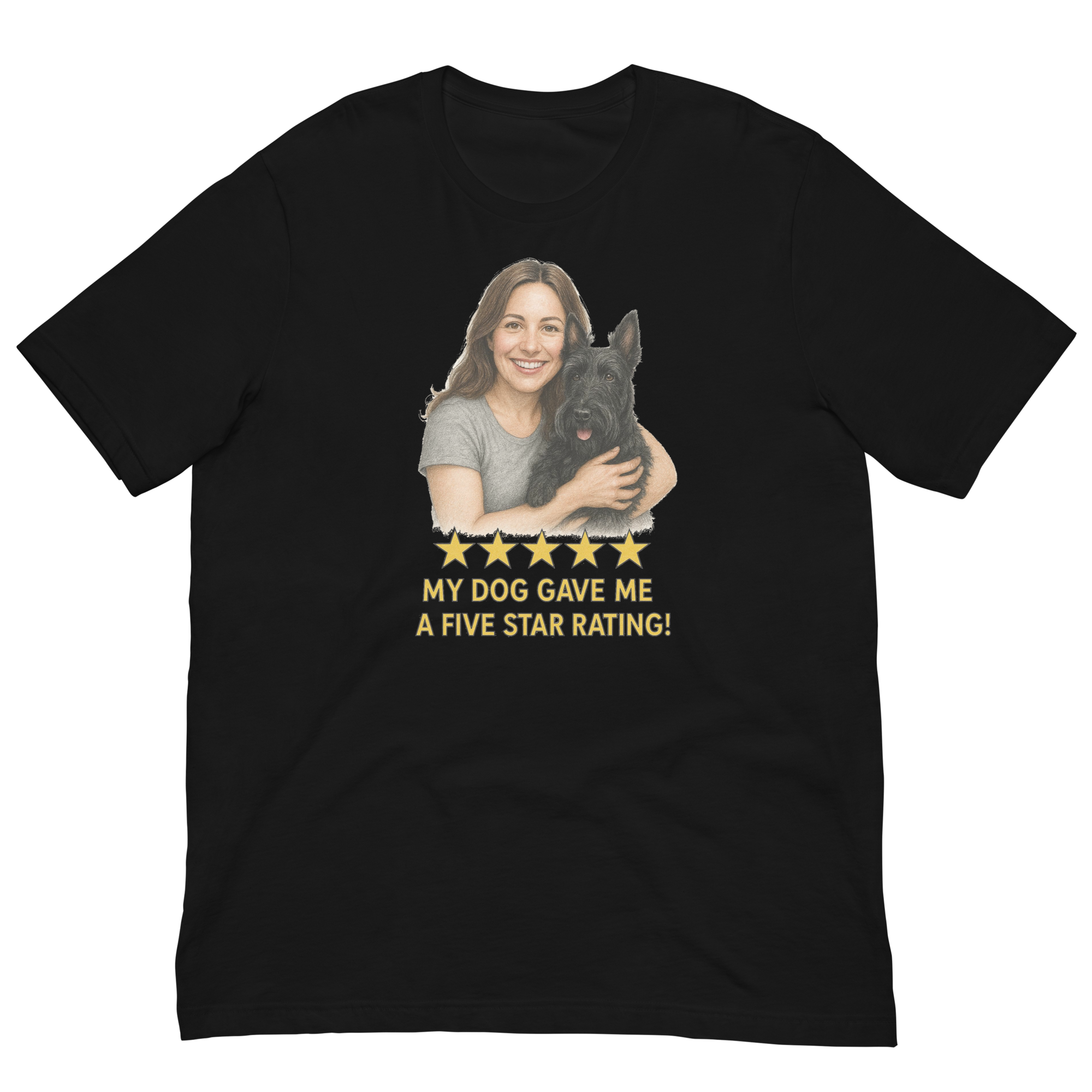 Brunette Woman with Scottie graphic tee - black