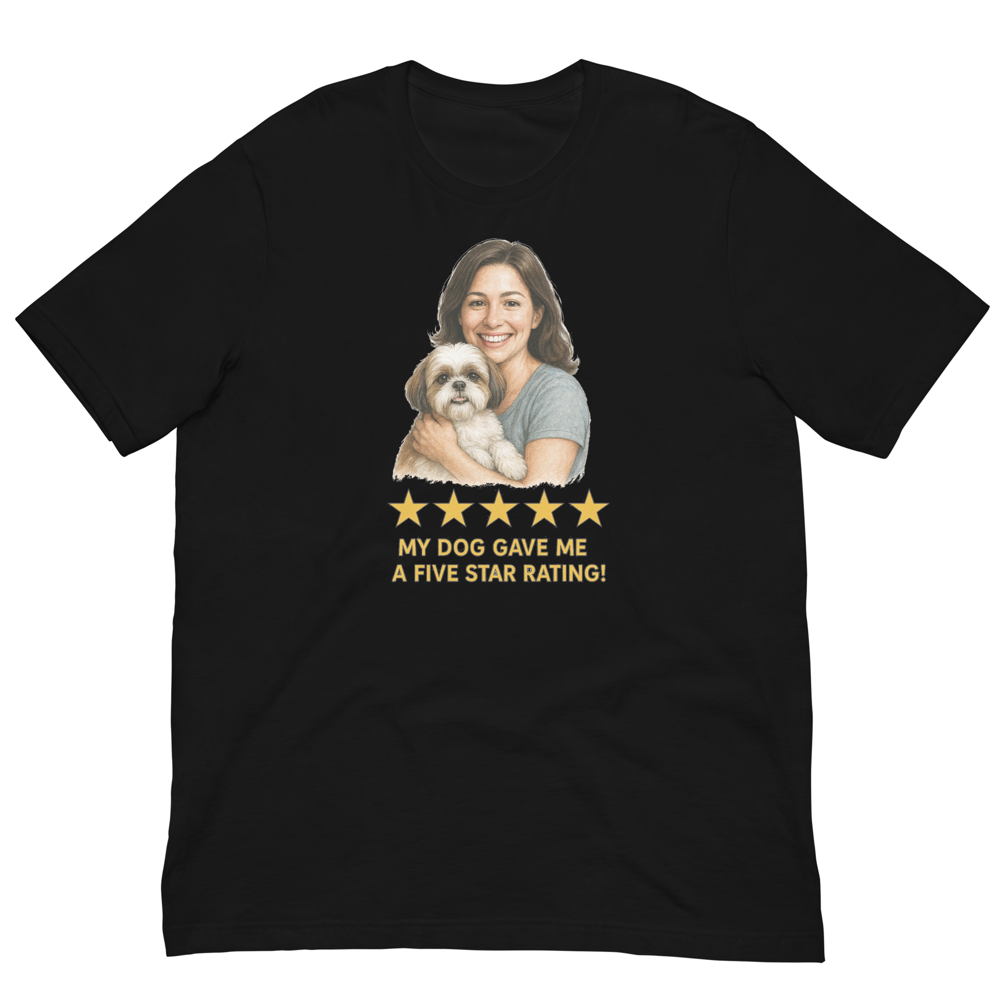 Brunette Woman with Shih Tzu graphic tee - black