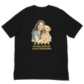 Brunette Woman with Yellow Labrador graphic tee - black