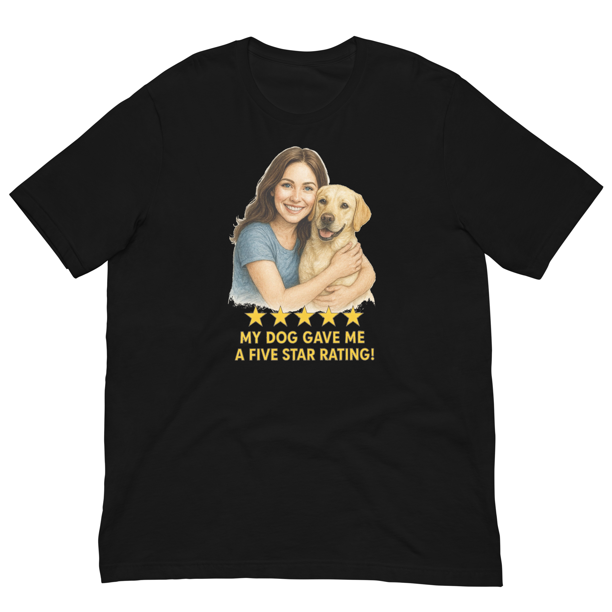 Brunette Woman with Yellow Labrador graphic tee - black