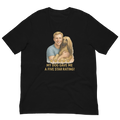 Blonde Man with Afghan Hound graphic tee.