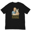 Blonde Man with Alaskan Husky graphic tee.
