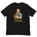 Blonde Man with Basset Hound graphic tee.