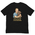 Blonde Man with Chocolate Labrador graphic tee.