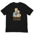 Blonde Man with Dalmatian graphic tee.