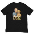Blonde Man with Golden Retriever graphic tee.