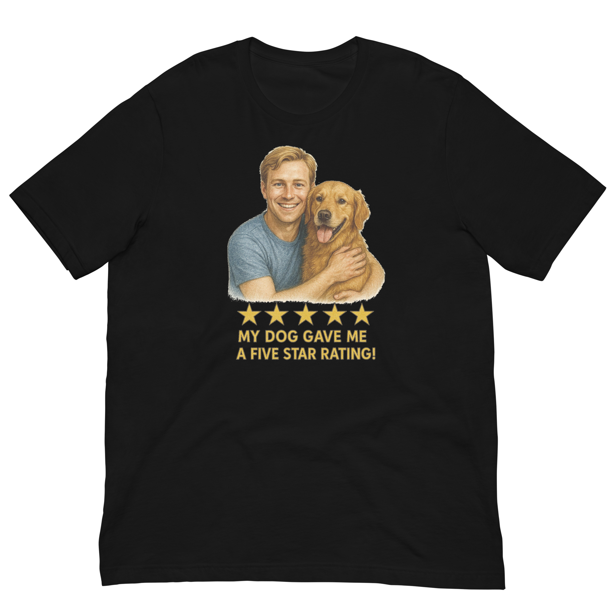 Blonde Man with Golden Retriever graphic tee.
