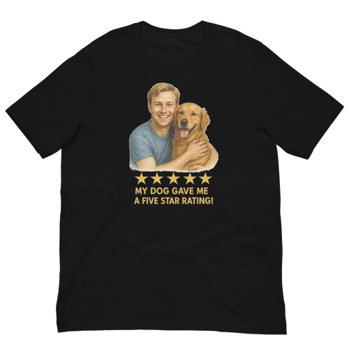 Blonde Man with Golden Retriever graphic tee.